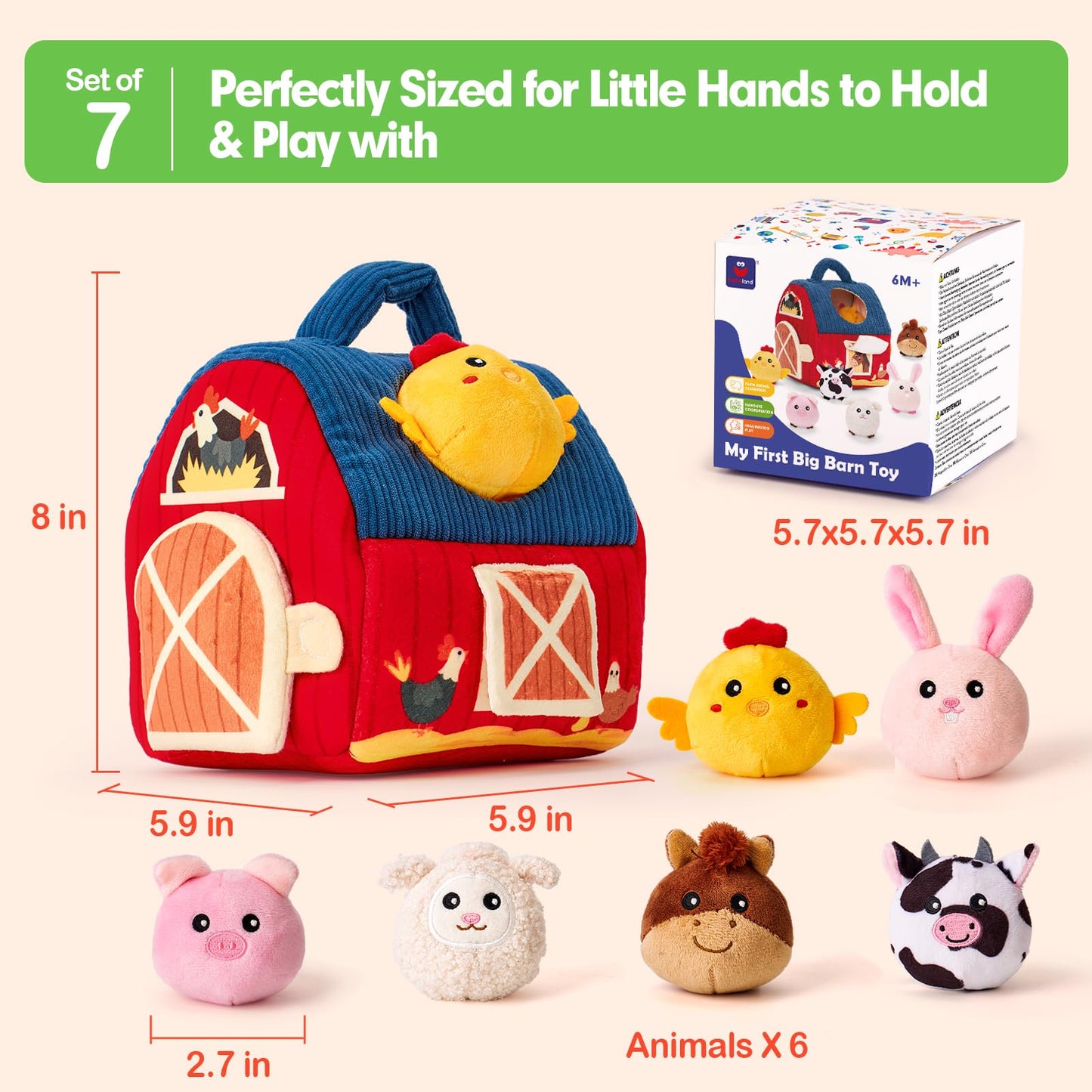 hahaland Surprise Barn Toys for 6-12 Months – Rattle, Crinkle and Mirror