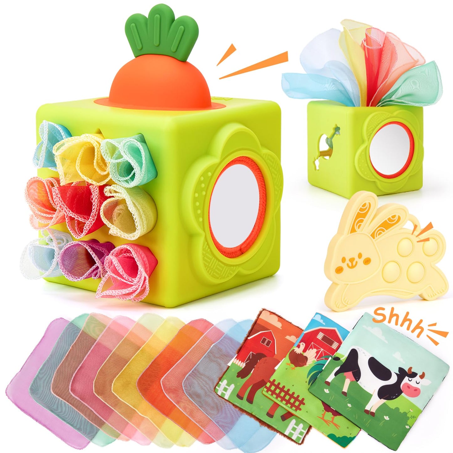 Hahaland Baby Tissue Box Toy – 6-in-1 Silicone Montessori Busy Cube (6–12 Months)