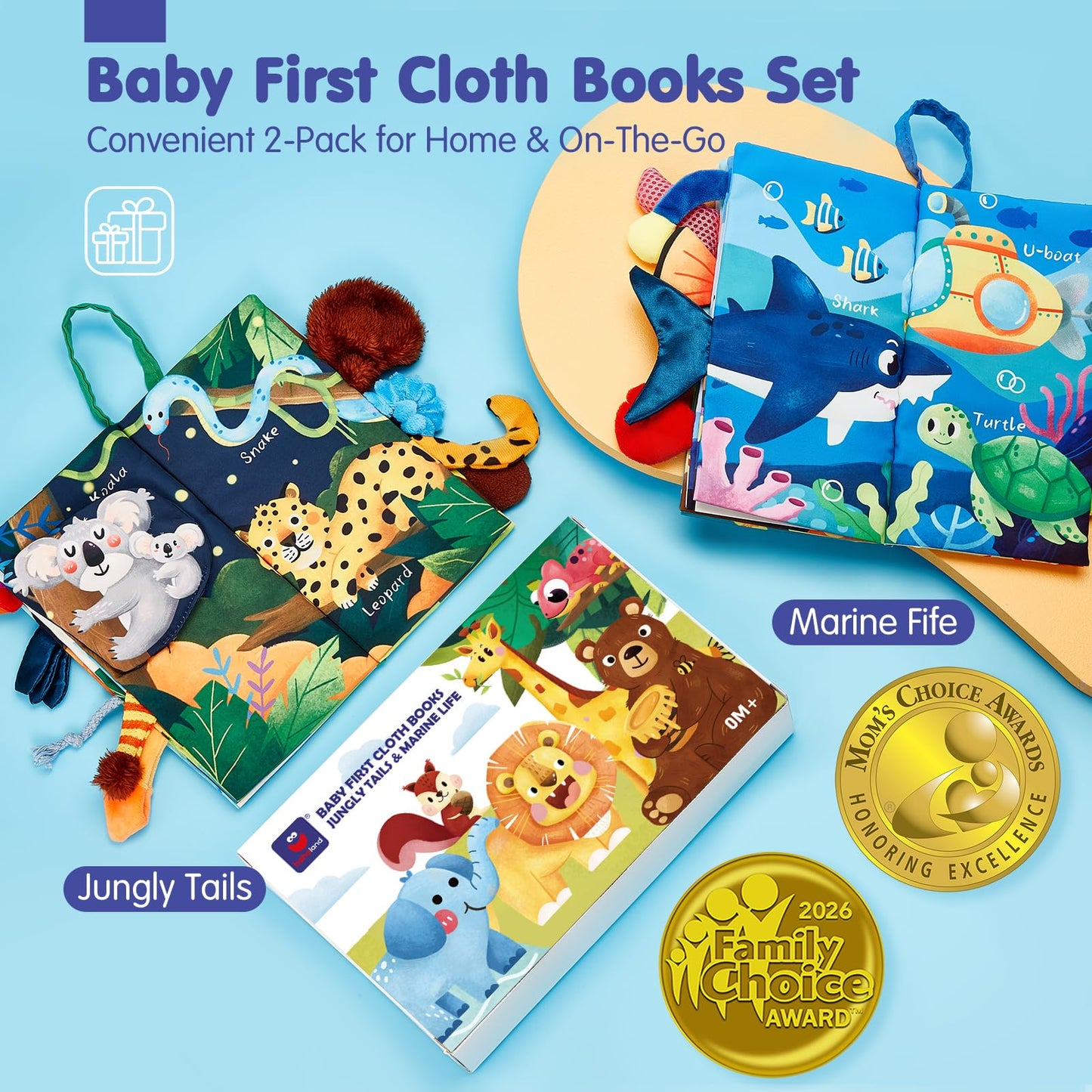 hahaland Crinkle Books 0-6 Months - 2-Pack Soft Cloth Sensory Baby Books for Tummy Time