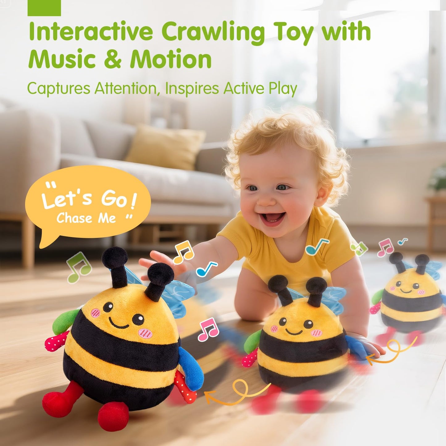 Hahaland Baby Bee Toy – Crawling, Dancing Plush for 6–18 Months (Music & Voice)