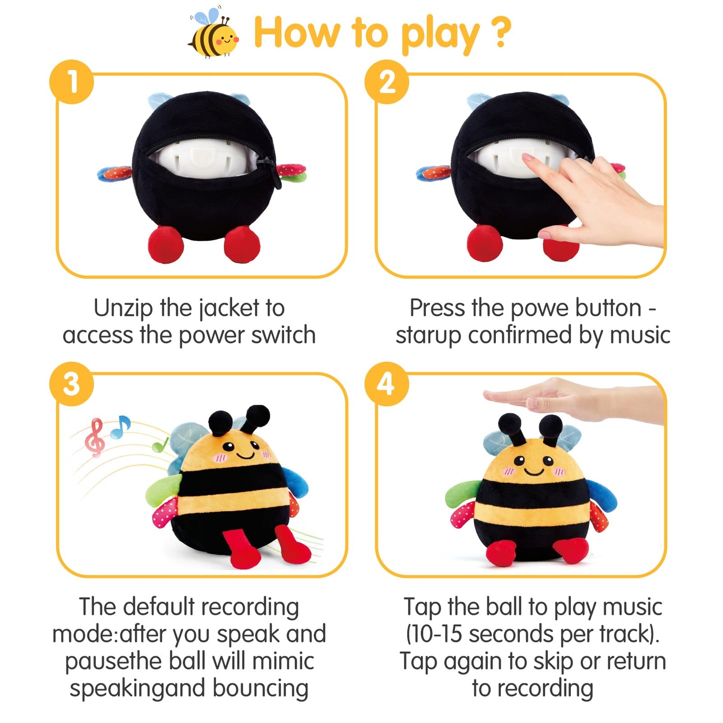 Hahaland Baby Bee Toy – Crawling, Dancing Plush for 6–18 Months (Music & Voice)