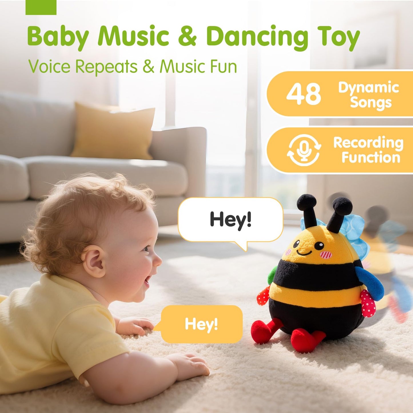 Hahaland Baby Bee Toy – Crawling, Dancing Plush for 6–18 Months (Music & Voice)