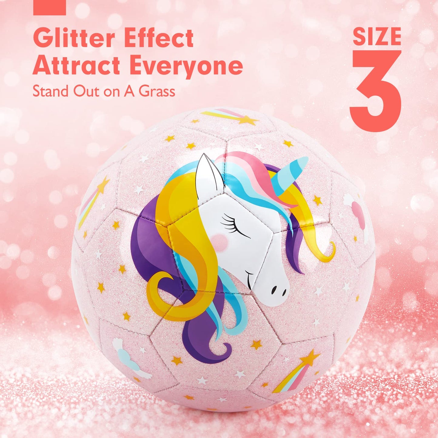 Hahaland Size 3 Glitter Unicorns Soccer Ball for Kids – Pump & Mesh Bag Included