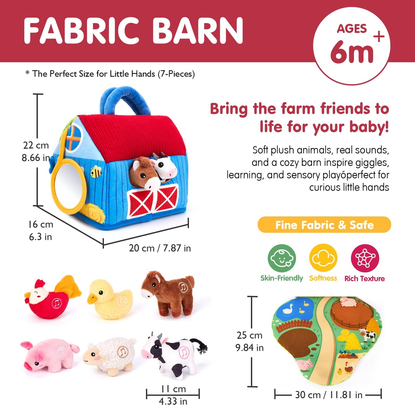 Hahaland Surprise Barn: Talking Farm Toys for 6-12 Months – Montessori Plush Animals with Real Sounds
