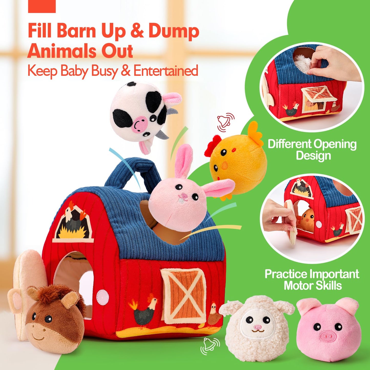 hahaland Surprise Barn Toys for 6-12 Months – Rattle, Crinkle and Mirror
