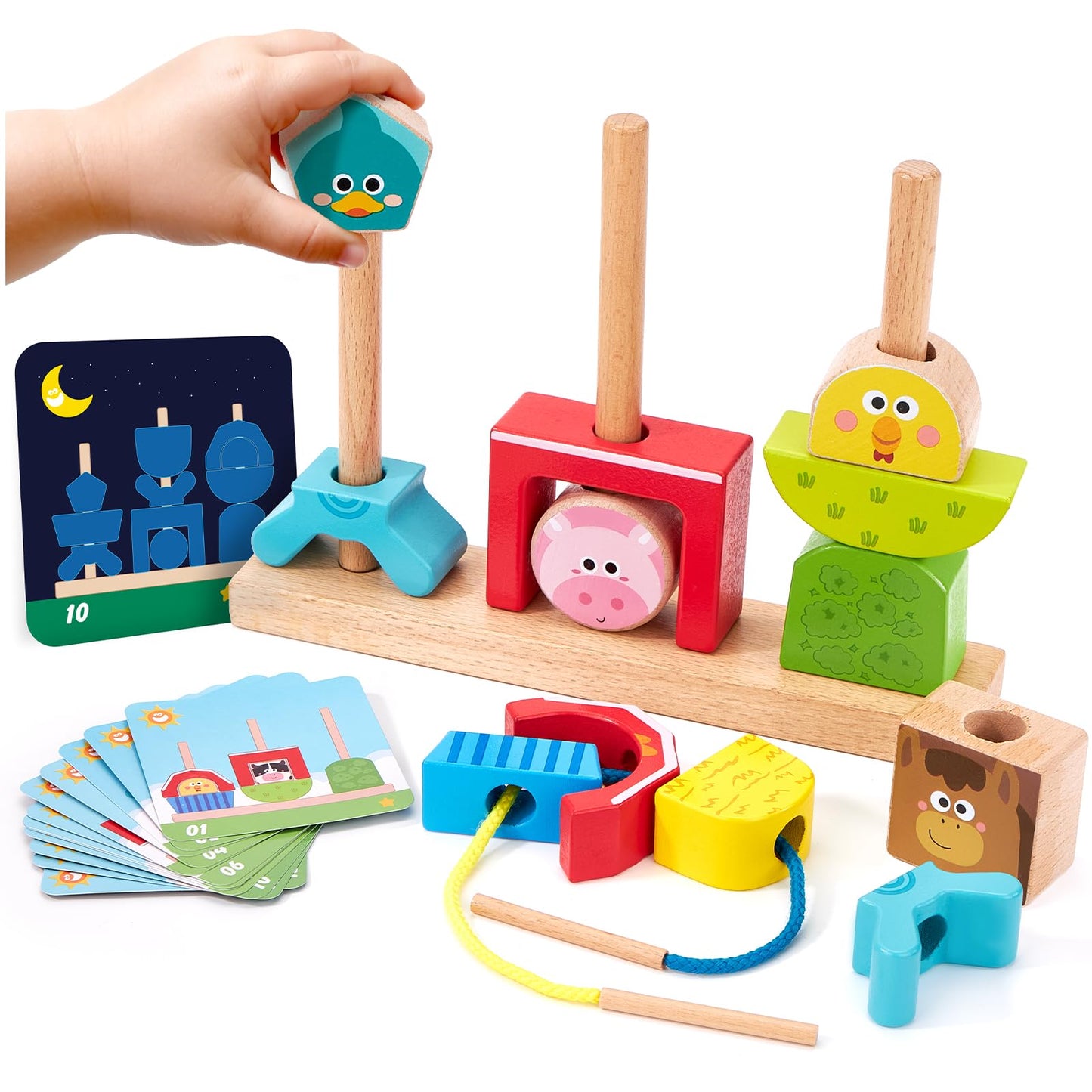 Hahaland Montessori Wooden Brain Building Block – Day & Night 24-Challenge Toddler Toy