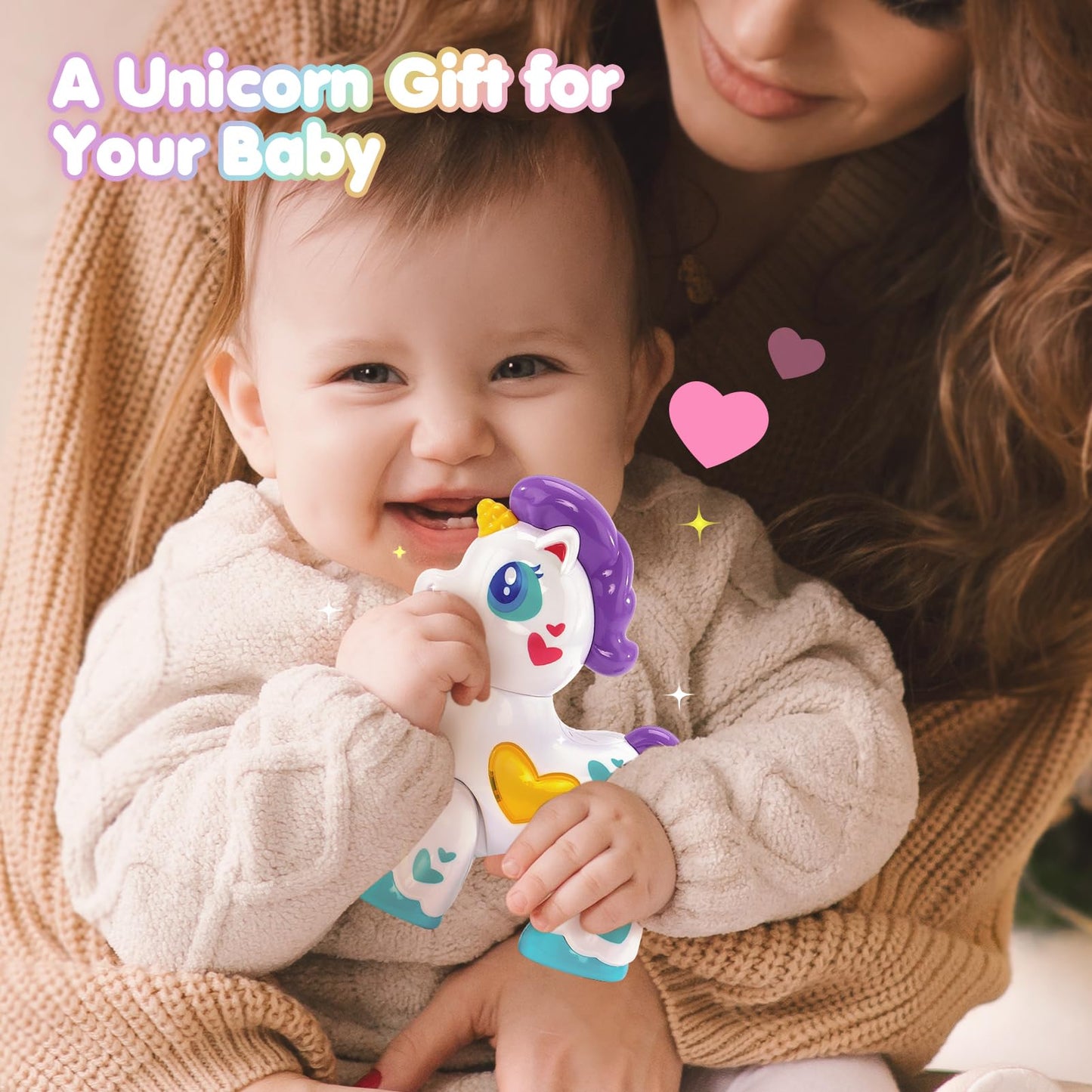 Hahaland Unicorn Musical Light-Up Toy for 1-Year-Old Girls – Safe, Moveable, Travel Buddy