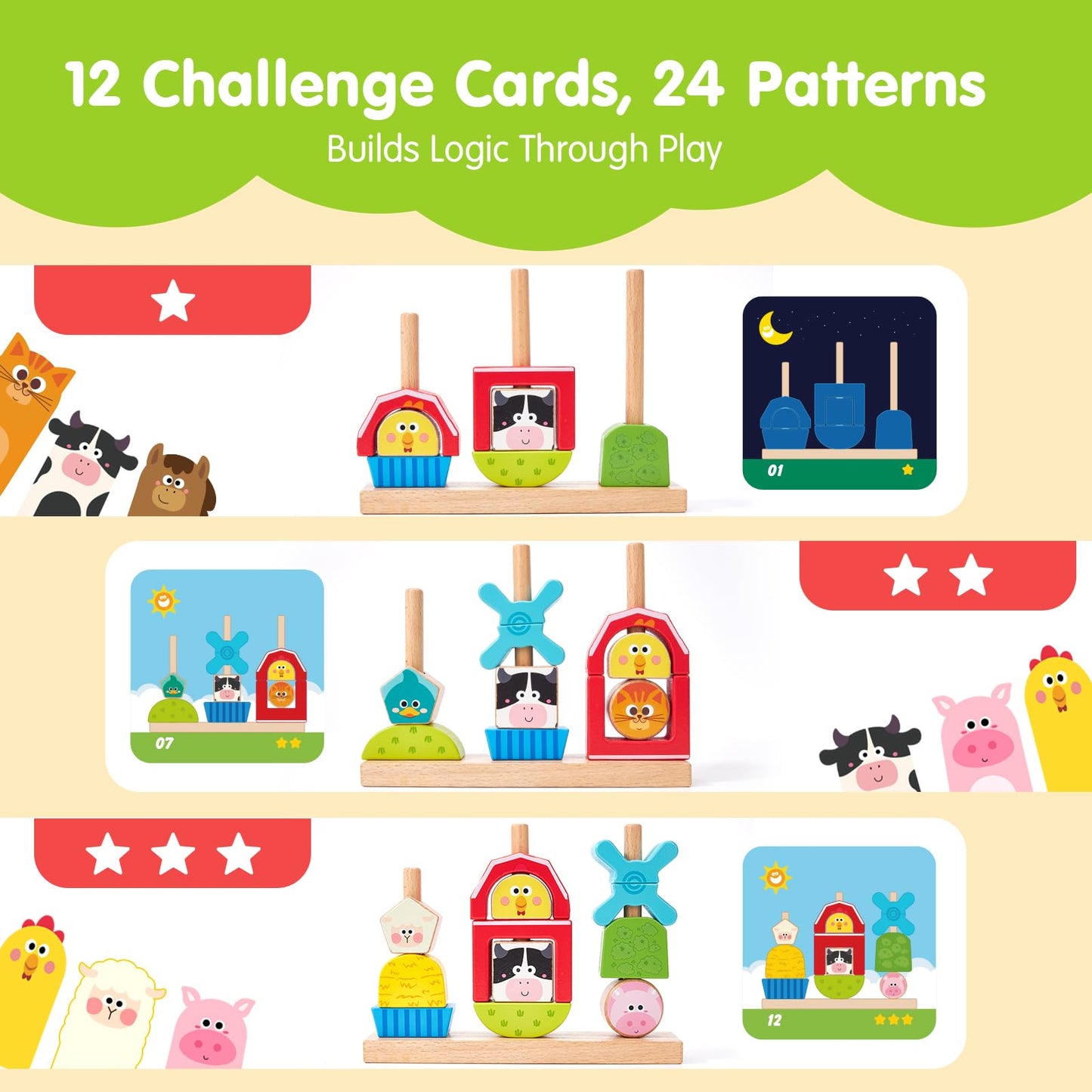 Hahaland Montessori Wooden Brain Building Block – Day & Night 24-Challenge Toddler Toy