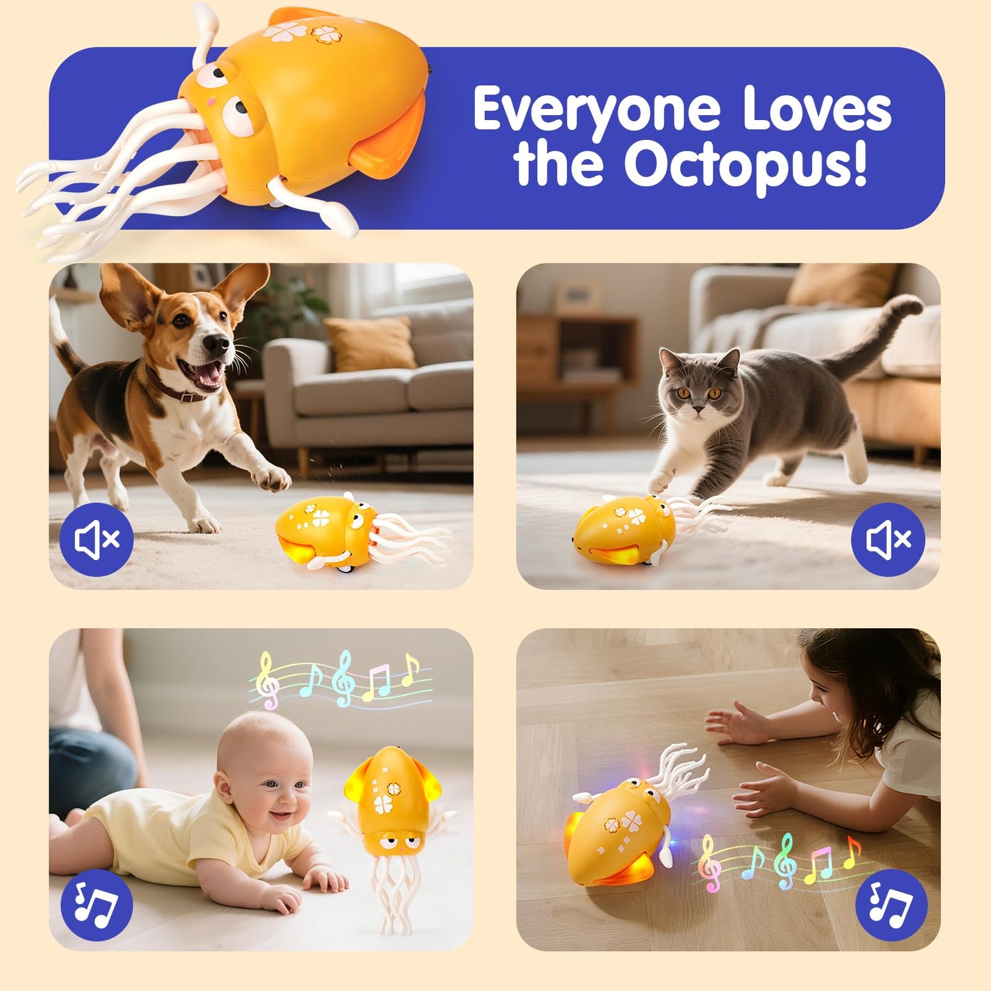 Hahaland Dancing Octopus Toy – Musical Crawling for Tummy Time & Sensory Play
