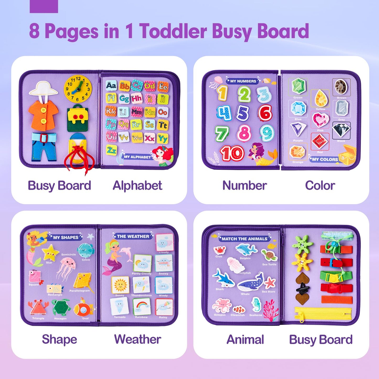 Hahaland Busy Board Montessori Toys - 8-in-1 Preschool Learning for 3 Year Old Girls | Travel Ready Gift