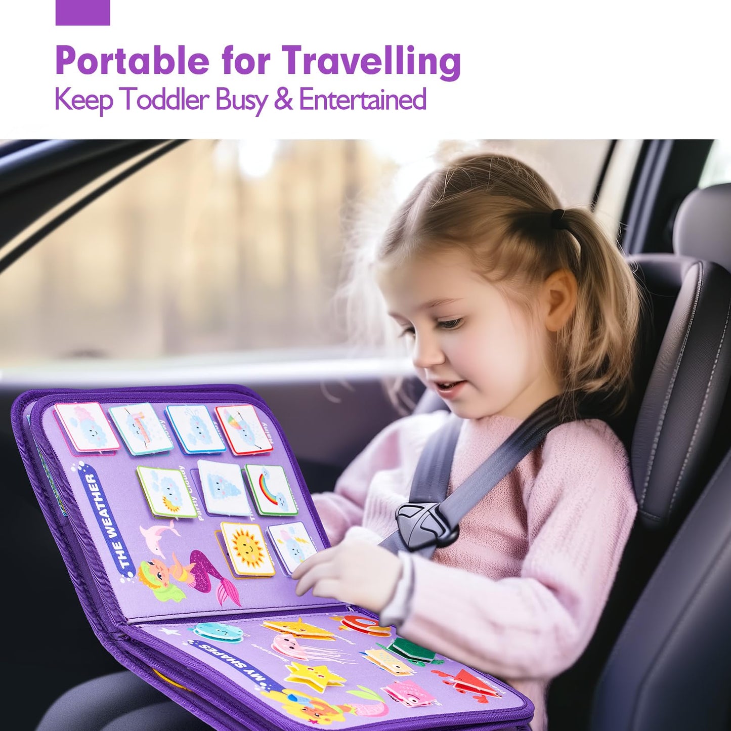 Hahaland Busy Board Montessori Toys - 8-in-1 Preschool Learning for 3 Year Old Girls | Travel Ready Gift