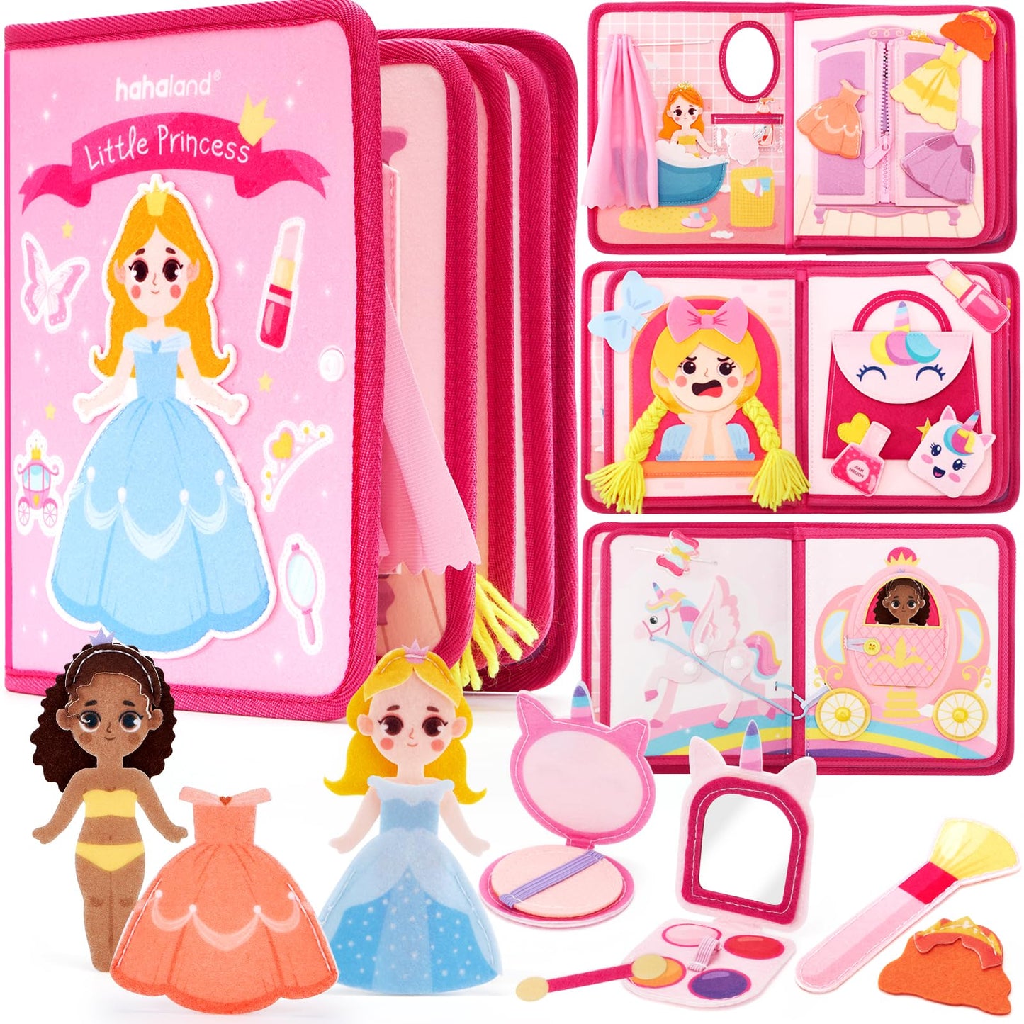 Hahaland Princess Busy Board for Toddlers 3-5 | Montessori Quiet Book & Travel Toy for Girls
