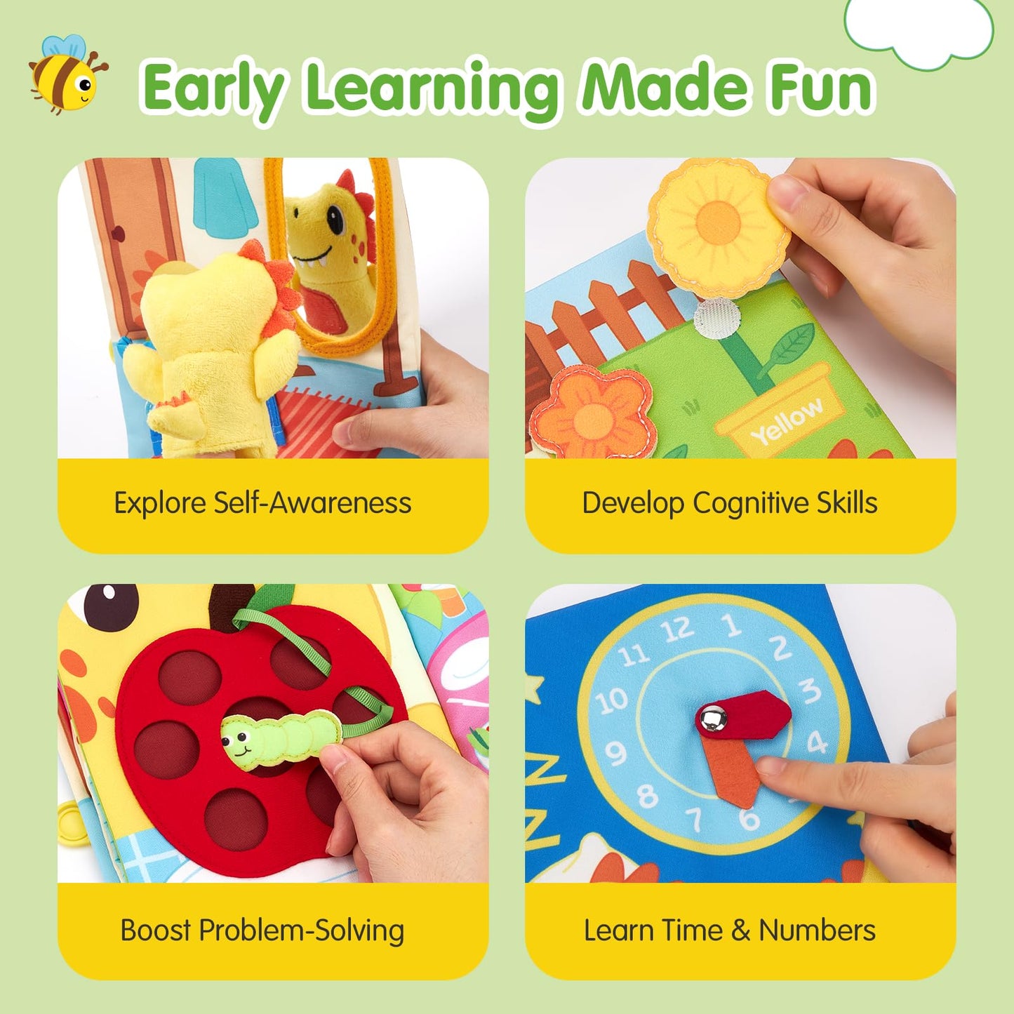 Hahaland Busy Book for Toddlers 1-3 – Montessori Cloth Activities for Fine Motor Skills