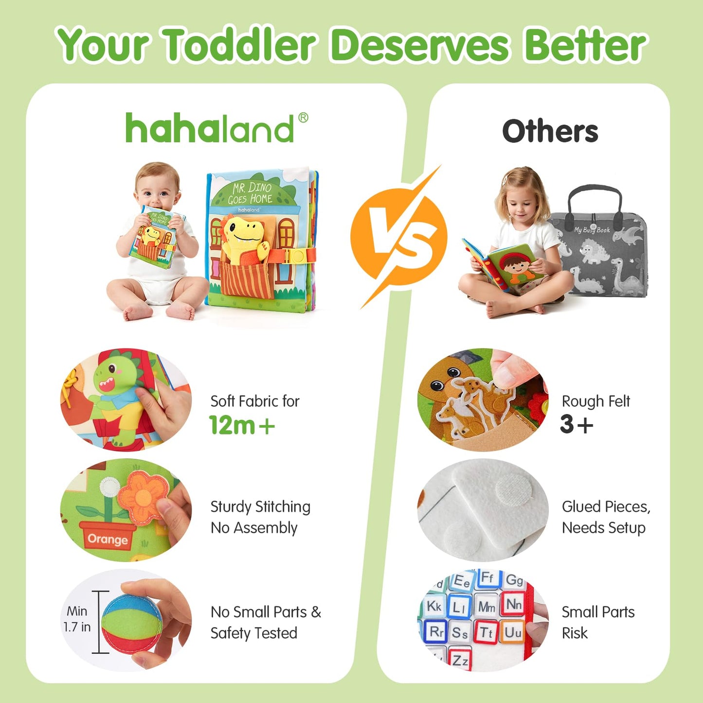 Hahaland Busy Book for Toddlers 1-3 – Montessori Cloth Activities for Fine Motor Skills