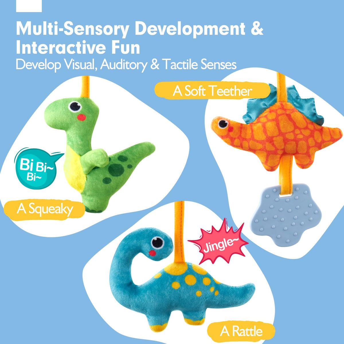 Hahaland Baby Car Seat Toys 0-6 Months | Rattle & Squeaky Plush