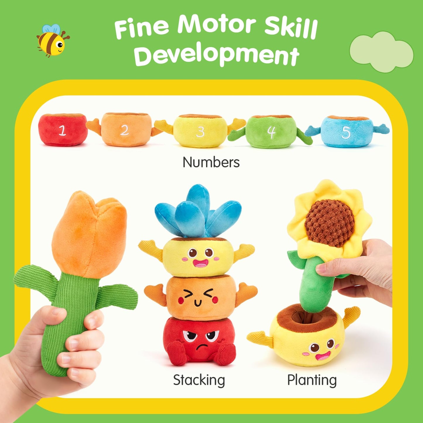 Hahaland Montessori Toys for 1-Year-Olds & Toddlers – 10-in-1 Plant Plush Garden Stacking Toys (Fine Motor & Sensory)