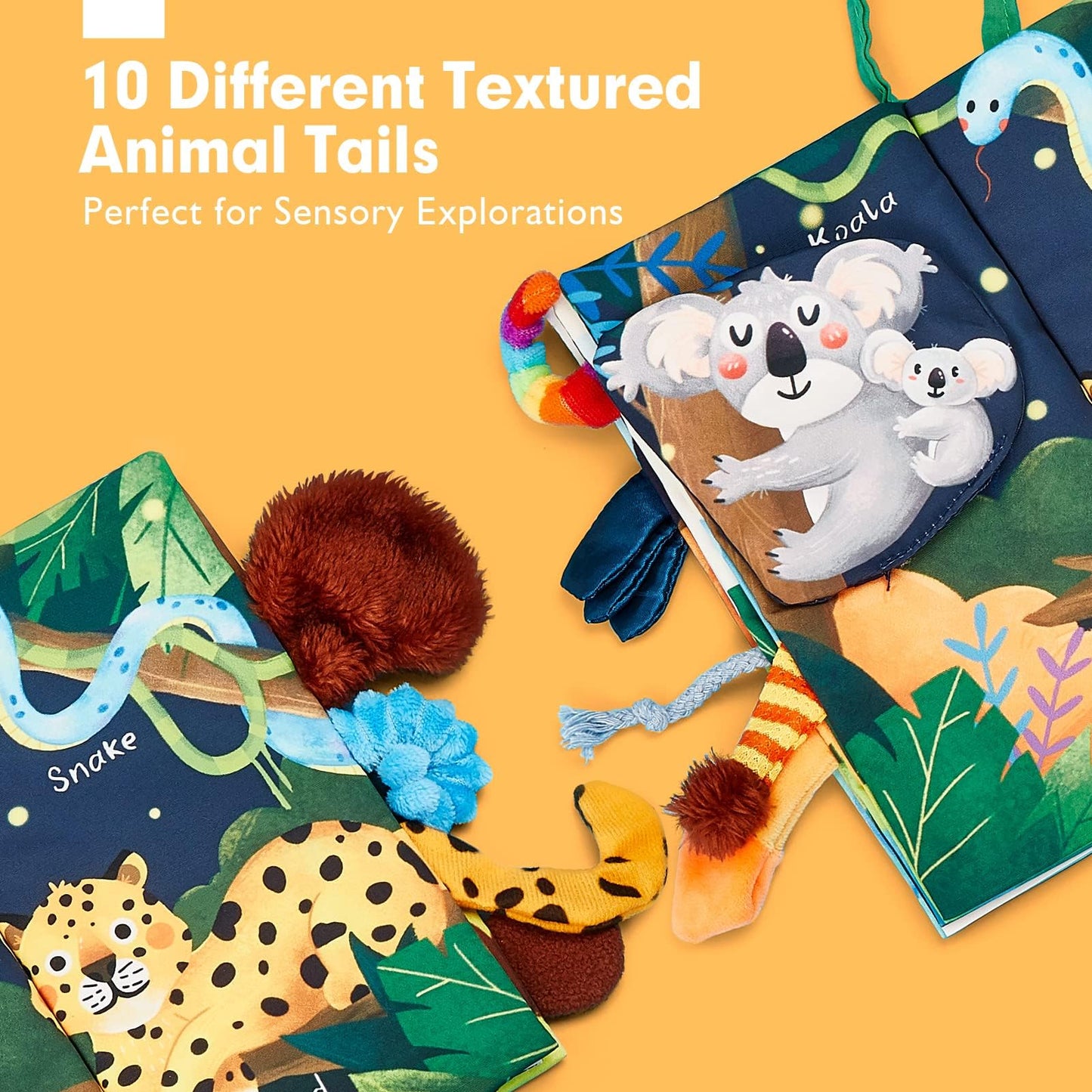 hahaland Baby Books 0-6 Months | Sensory Cloth Book with 3D Tails