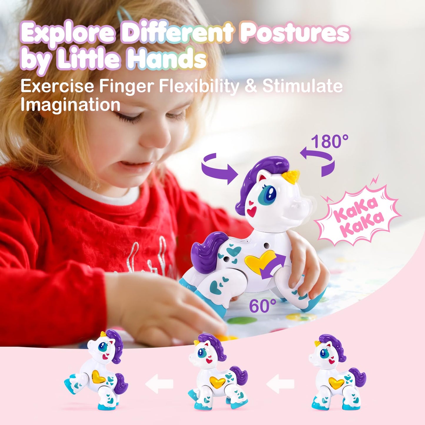 Hahaland Unicorn Musical Light-Up Toy for 1-Year-Old Girls – Safe, Moveable, Travel Buddy