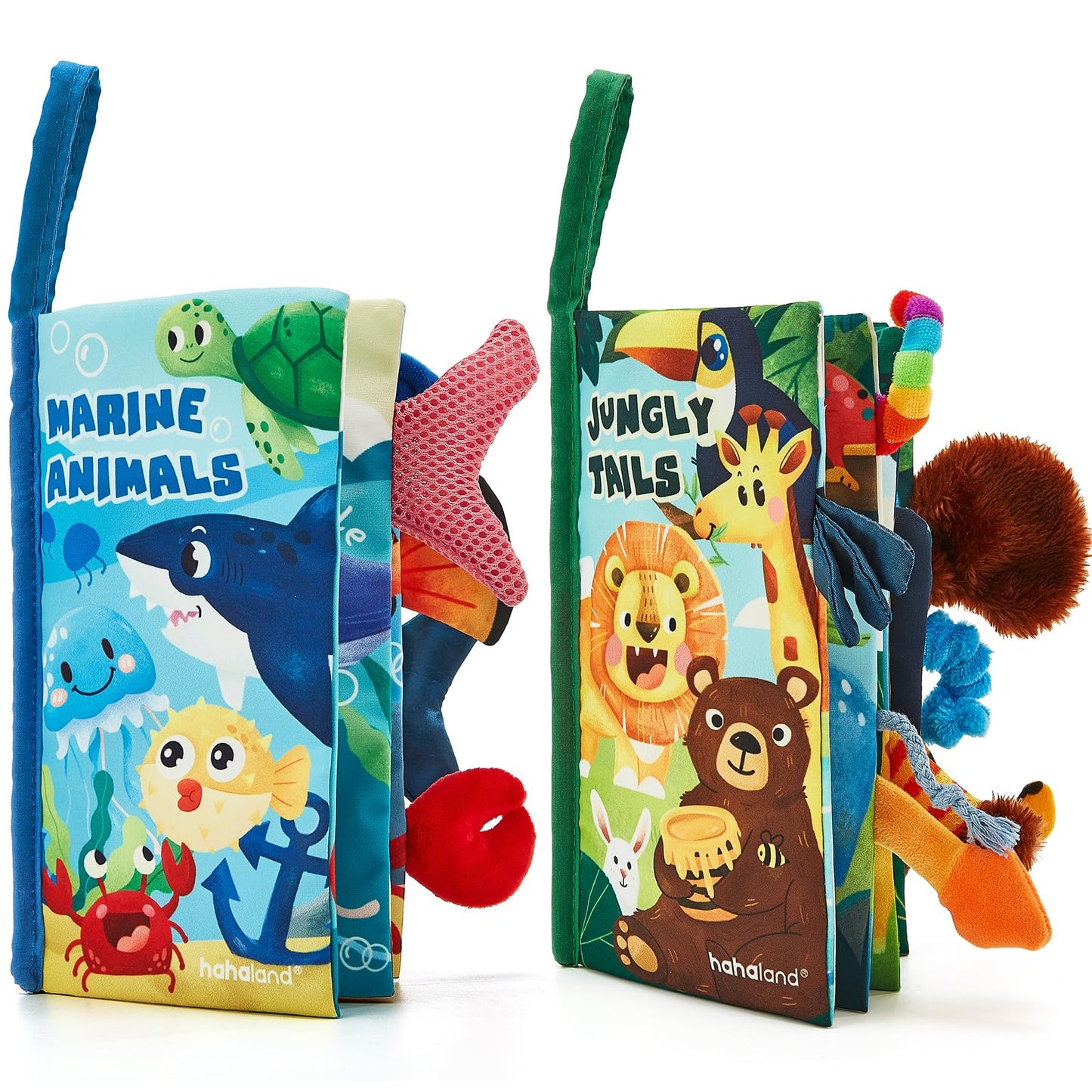 hahaland Crinkle Books 0-6 Months - 2-Pack Soft Cloth Sensory Baby Books for Tummy Time