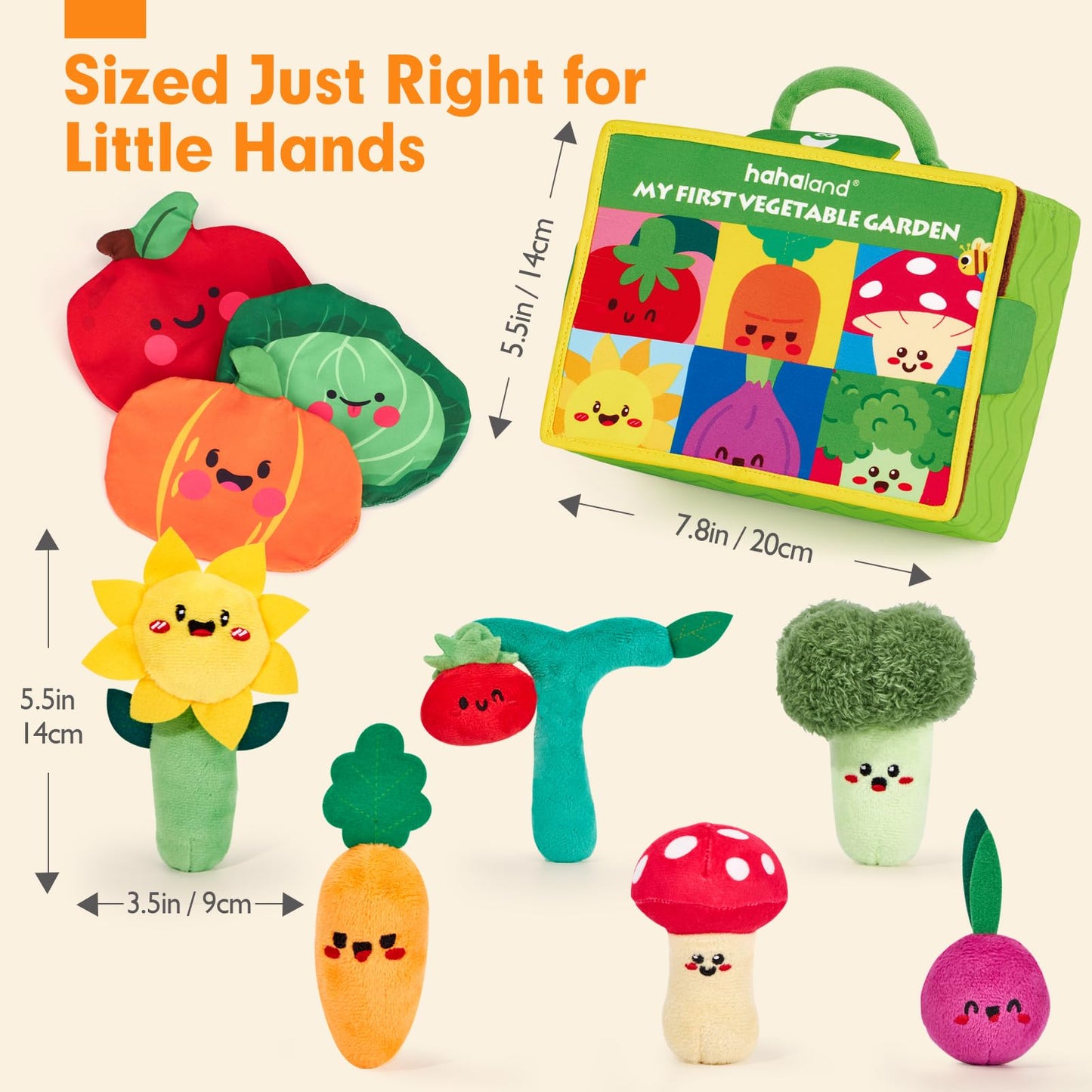 hahaland Montessori Sensory Toy Set 6-12M | Fruits & Veggies Plush Garden