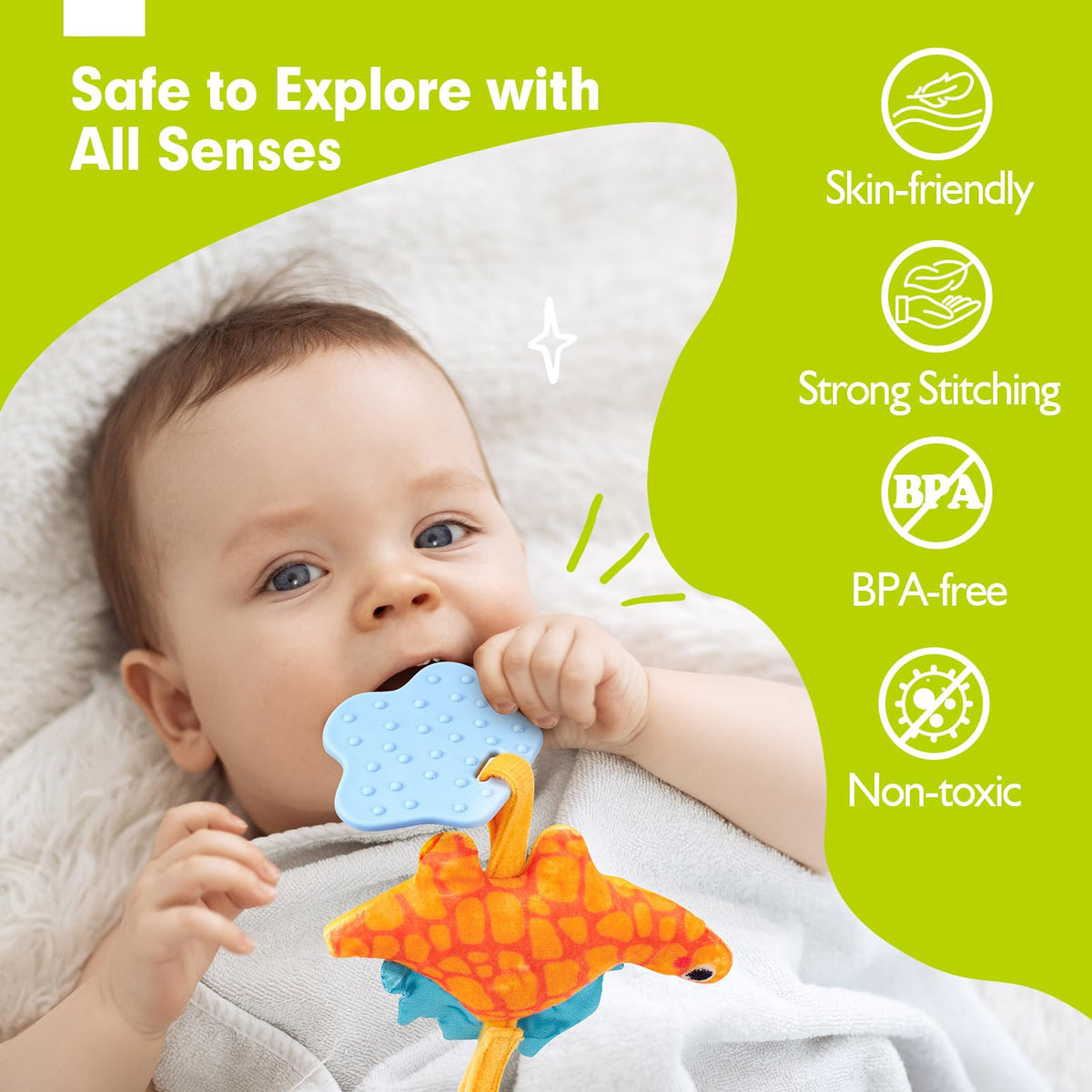 Hahaland Baby Car Seat Toys 0-6 Months | Rattle & Squeaky Plush