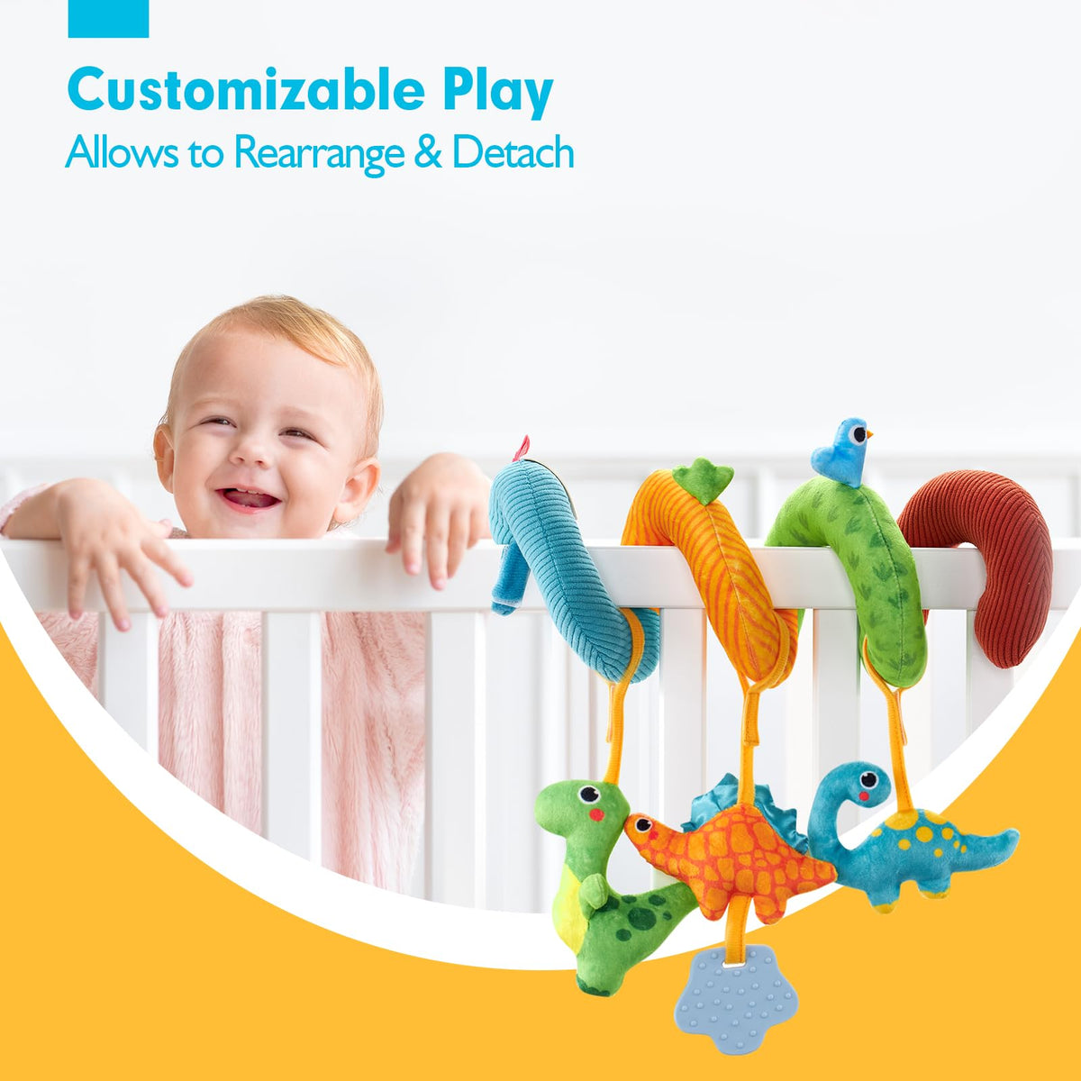 Hahaland Baby Car Seat Toys 0-6 Months | Rattle & Squeaky Plush