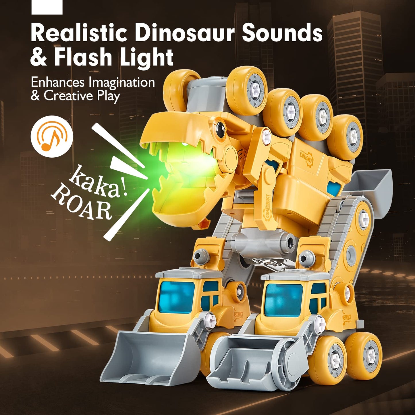 Hahaland 5-in-1 Take Apart Dinosaur Toy for Kids 5-8 | STEM Construction Vehicles