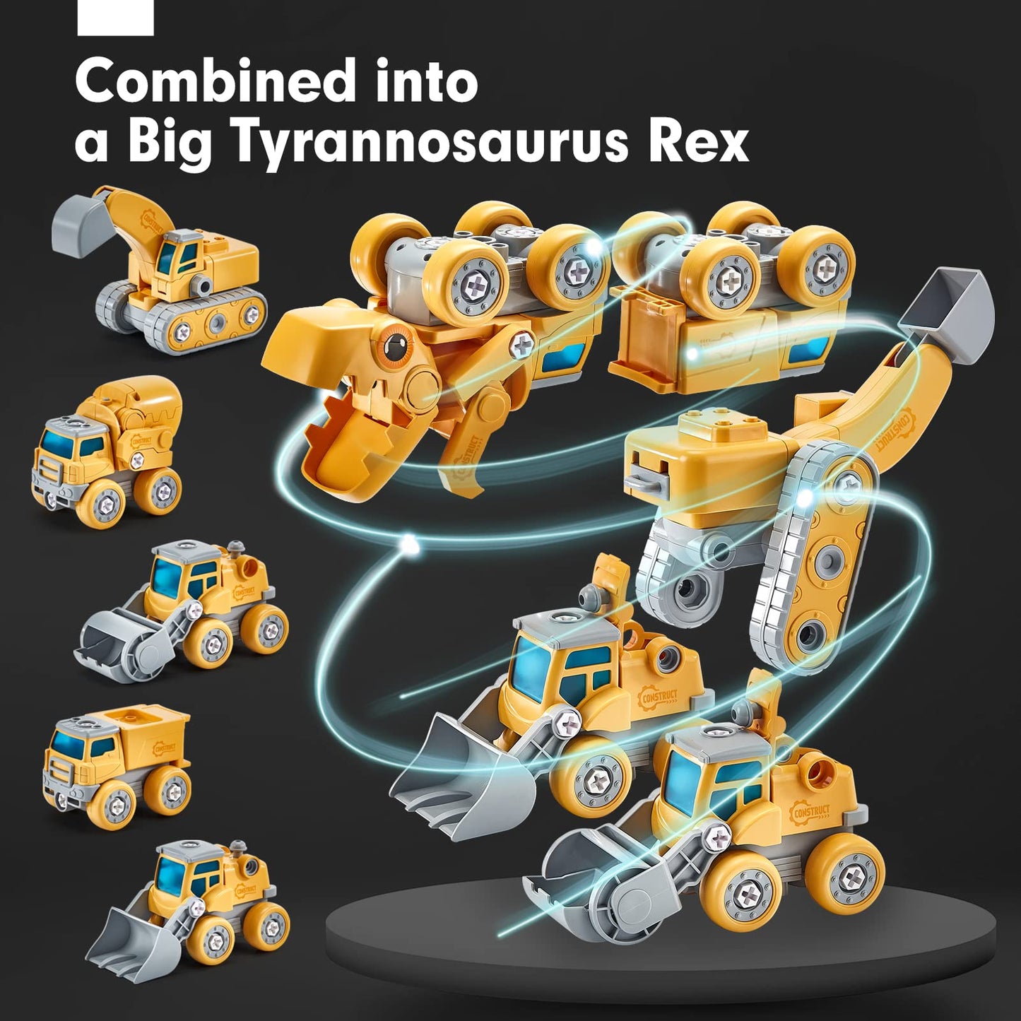 Hahaland 5-in-1 Take Apart Dinosaur Toy for Kids 5-8 | STEM Construction Vehicles