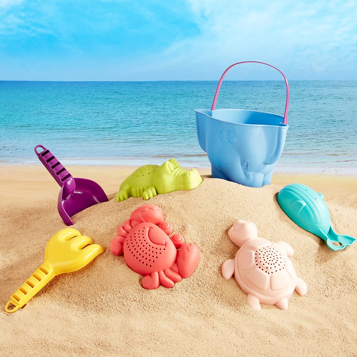 Hahaland Beach Toys for Toddlers 1-3 — Durable Sand Set with Bucket, Shovel & Rake