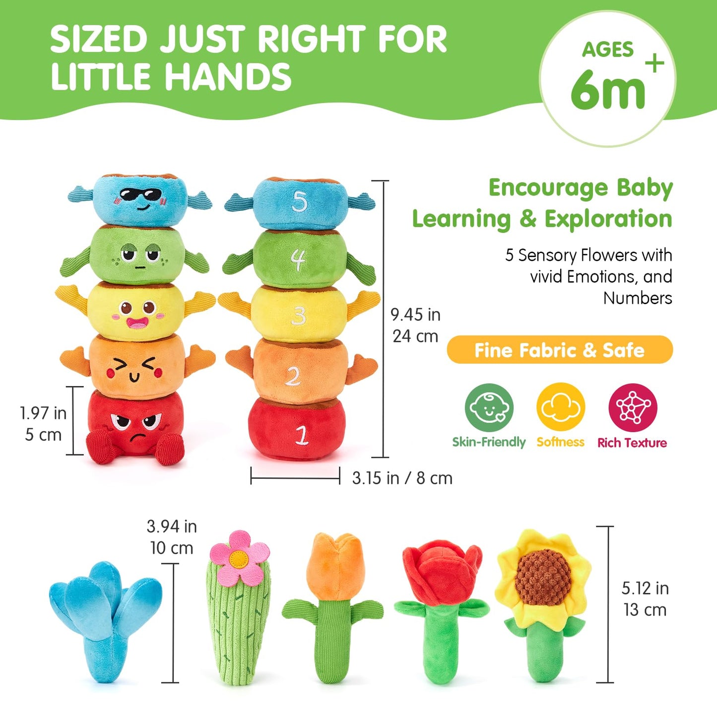 Hahaland Montessori Toys for 1-Year-Olds & Toddlers – 10-in-1 Plant Plush Garden Stacking Toys (Fine Motor & Sensory)