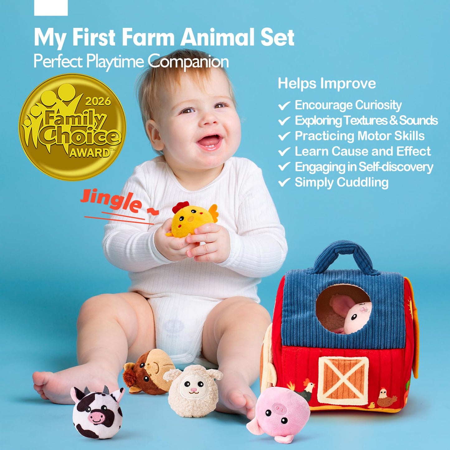 hahaland Surprise Barn Toys for 6-12 Months – Rattle, Crinkle and Mirror