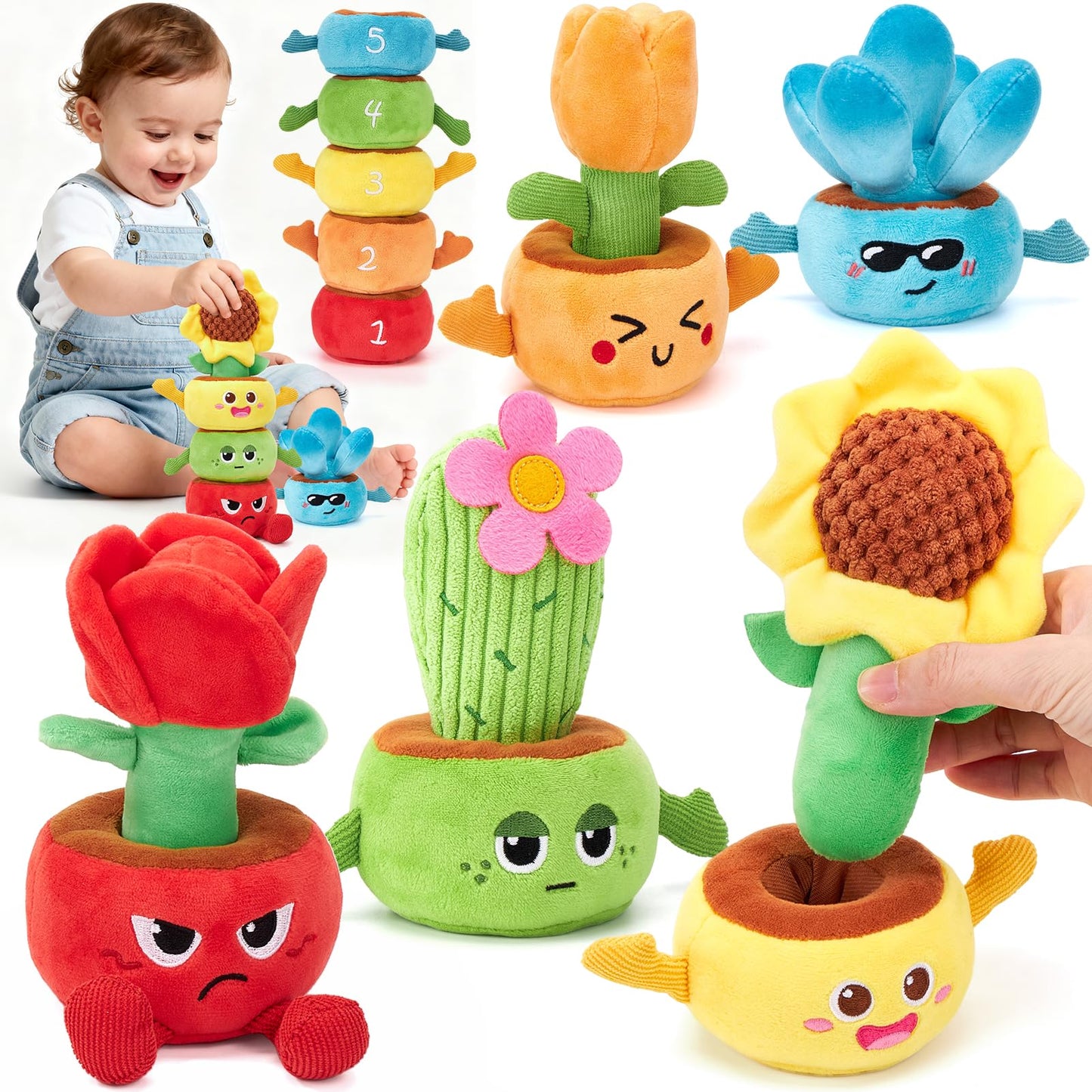 Hahaland Montessori Toys for 1-Year-Olds & Toddlers – 10-in-1 Plant Plush Garden Stacking Toys (Fine Motor & Sensory)