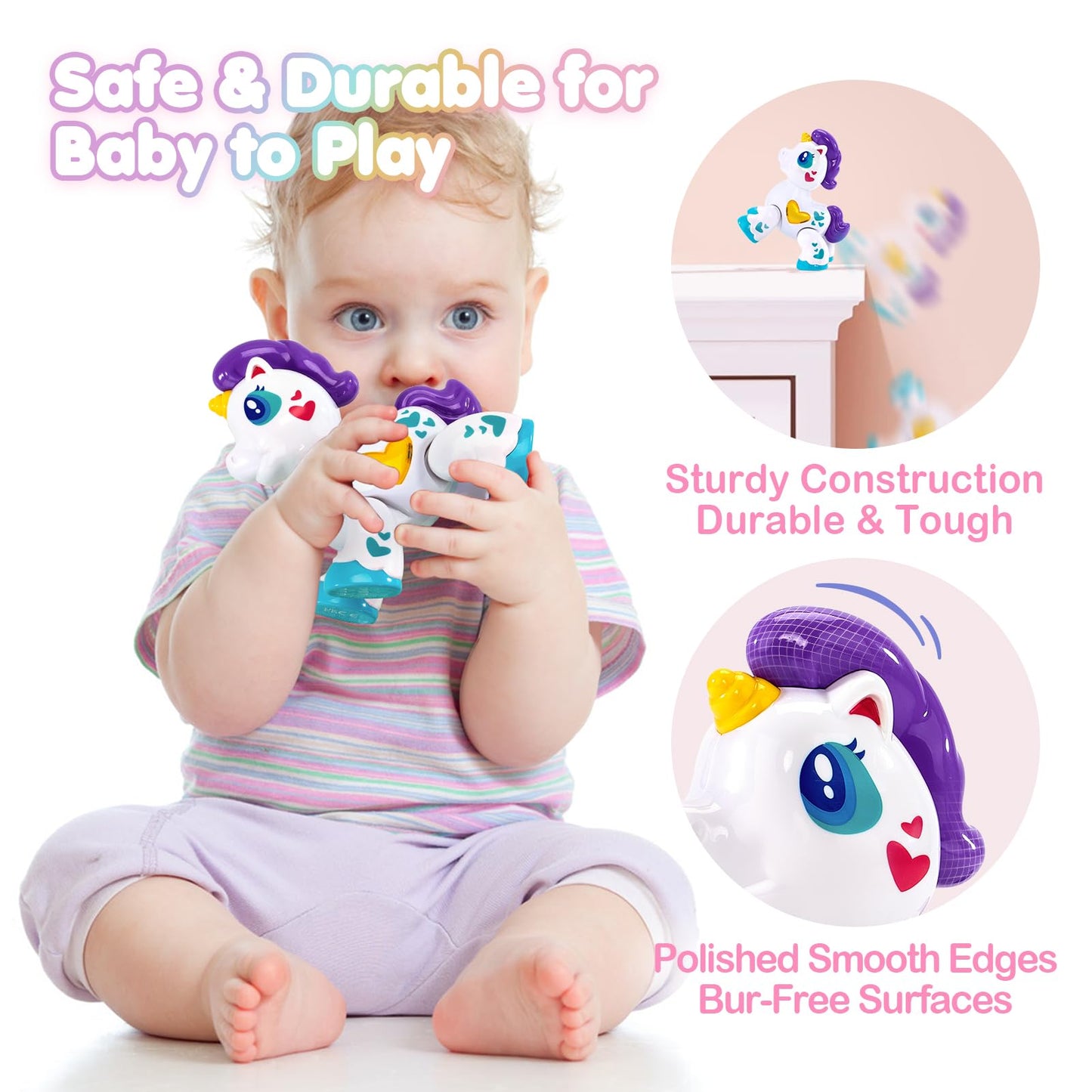 Hahaland Unicorn Musical Light-Up Toy for 1-Year-Old Girls – Safe, Moveable, Travel Buddy