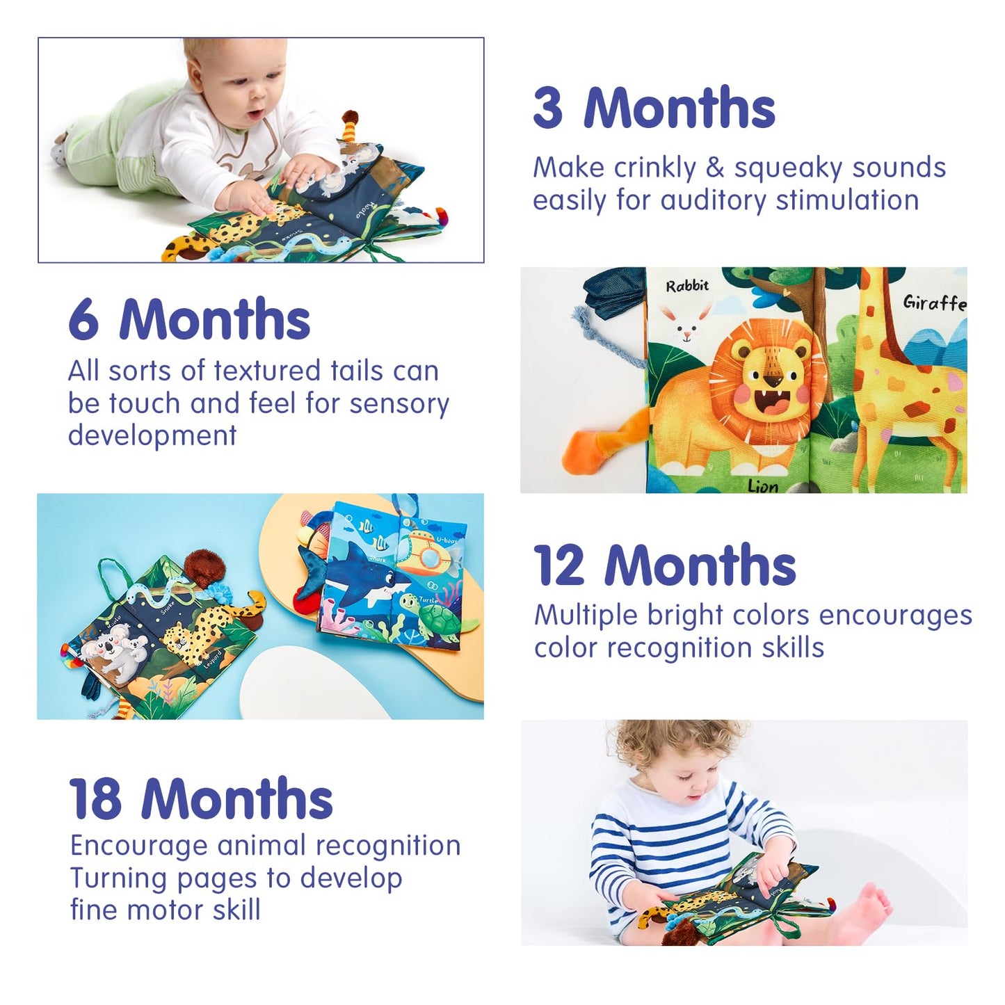 hahaland Crinkle Books 0-6 Months - 2-Pack Soft Cloth Sensory Baby Books for Tummy Time