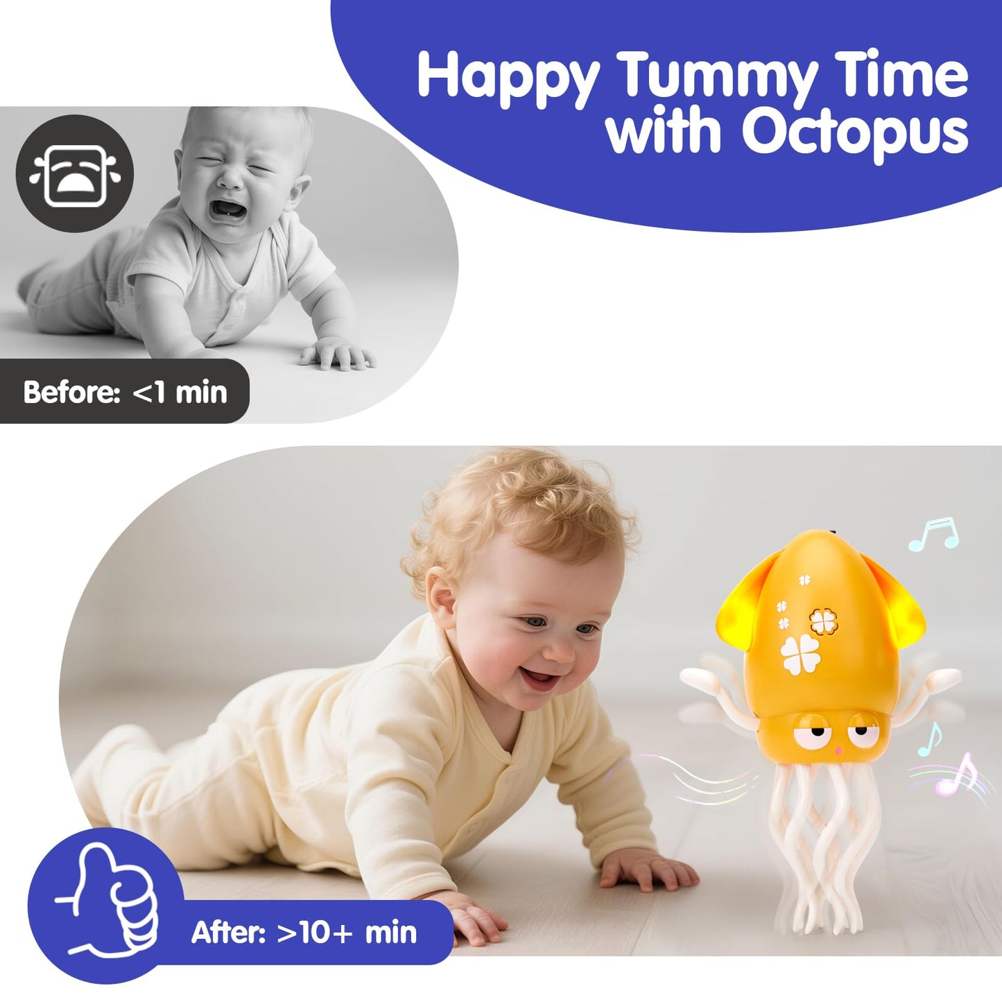 Hahaland Dancing Octopus Toy – Musical Crawling for Tummy Time & Sensory Play