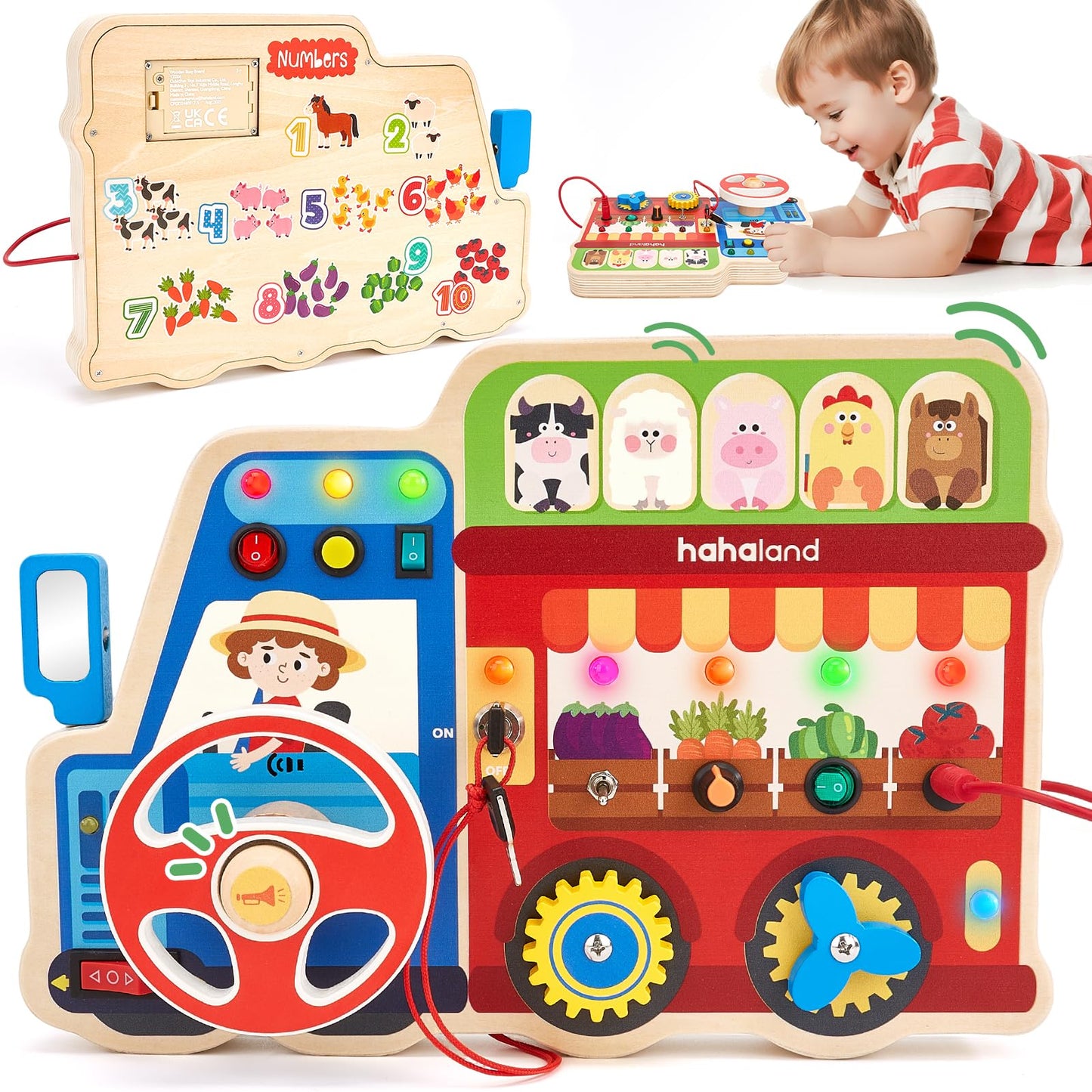 hahaland Montessori Busy Board – 18-in-1 Wooden Sensory Toy for Toddlers 3-5