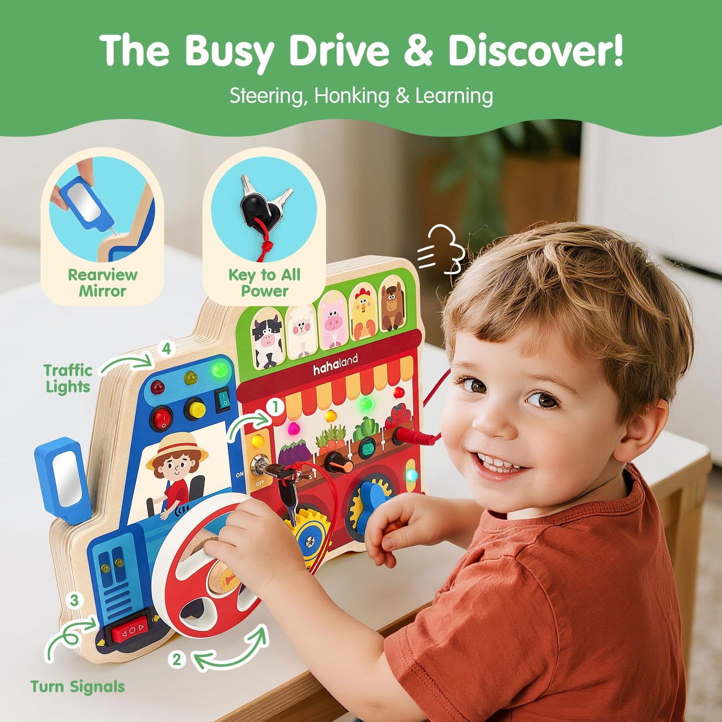 hahaland Montessori Busy Board – 18-in-1 Wooden Sensory Toy for Toddlers 3-5