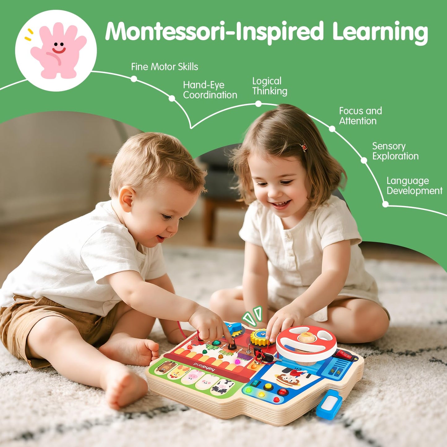 hahaland Montessori Busy Board – 18-in-1 Wooden Sensory Toy for Toddlers 3-5