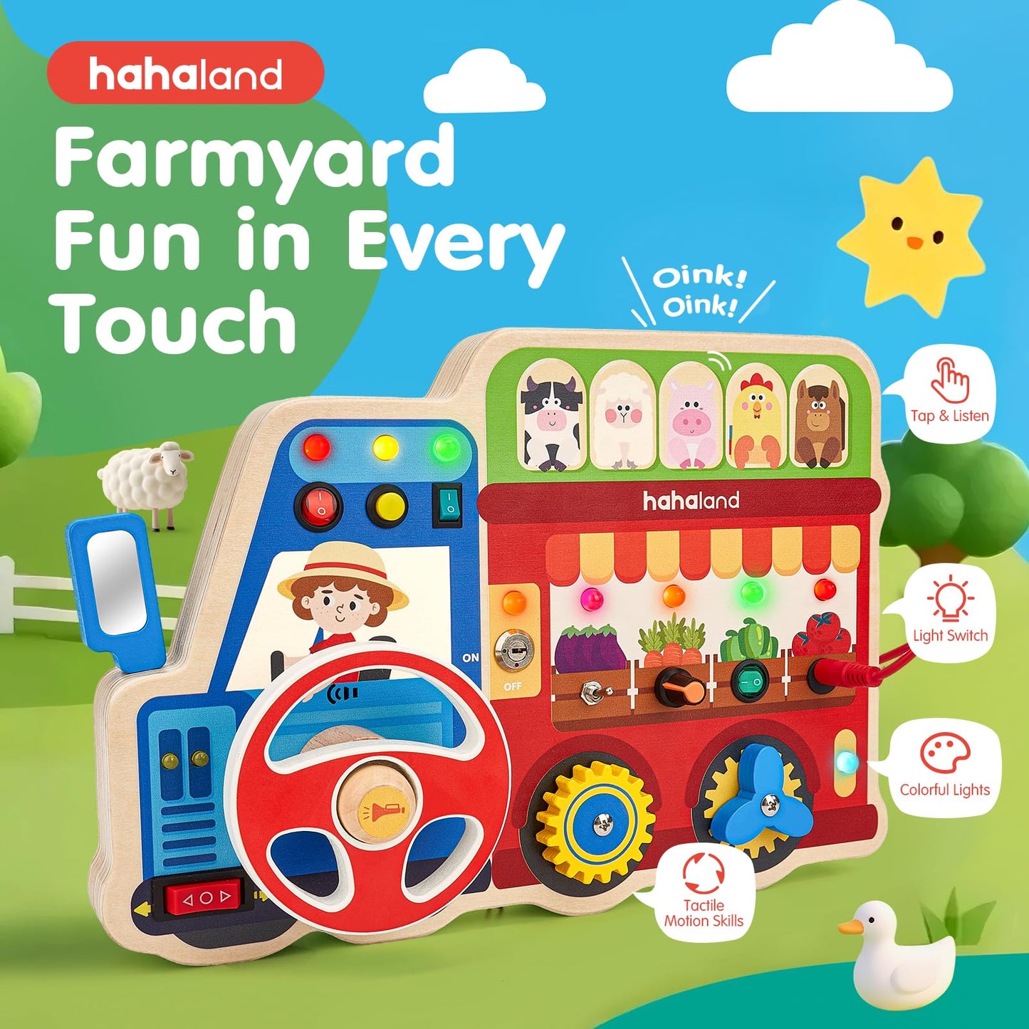 hahaland Montessori Busy Board – 18-in-1 Wooden Sensory Toy for Toddlers 3-5