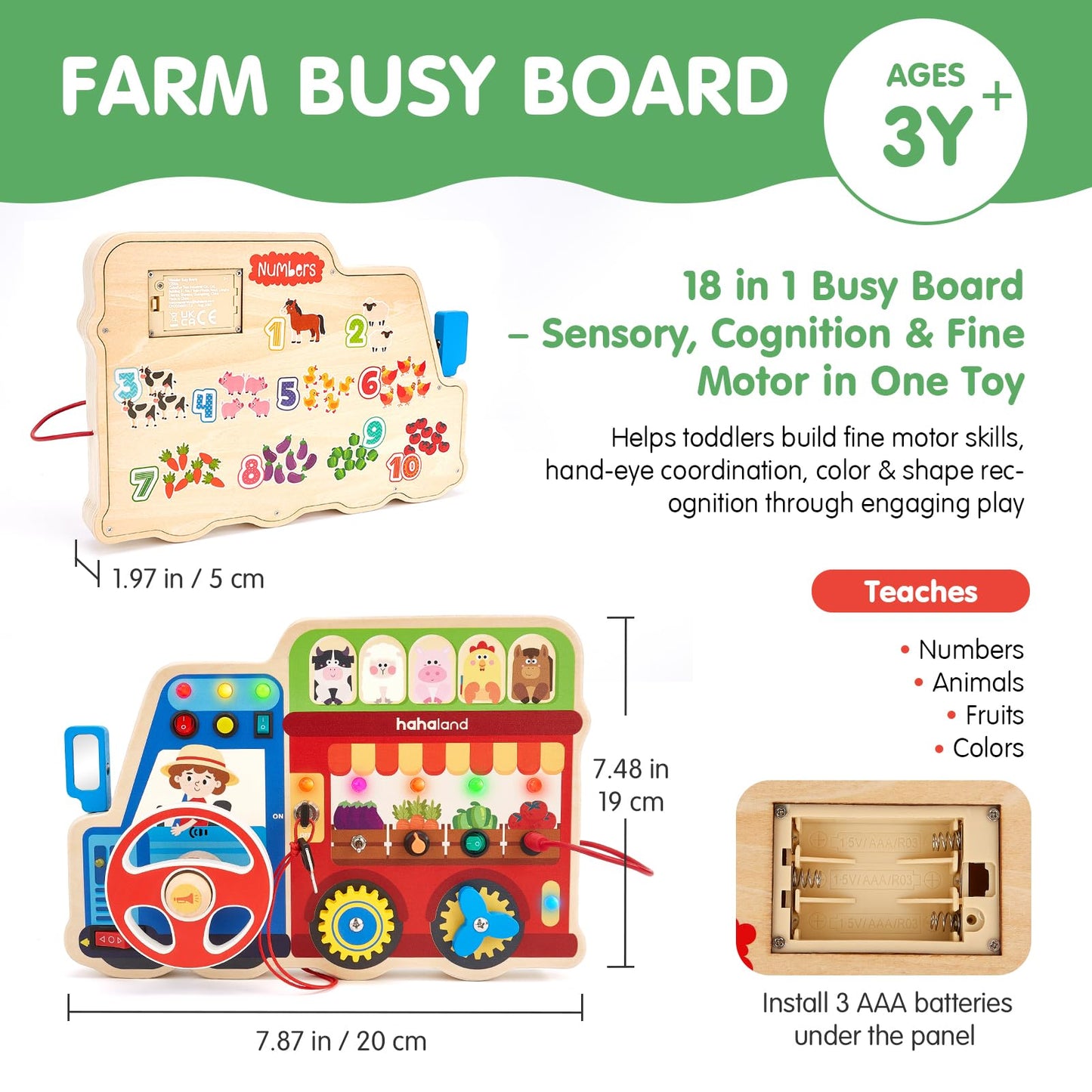hahaland Montessori Busy Board – 18-in-1 Wooden Sensory Toy for Toddlers 3-5