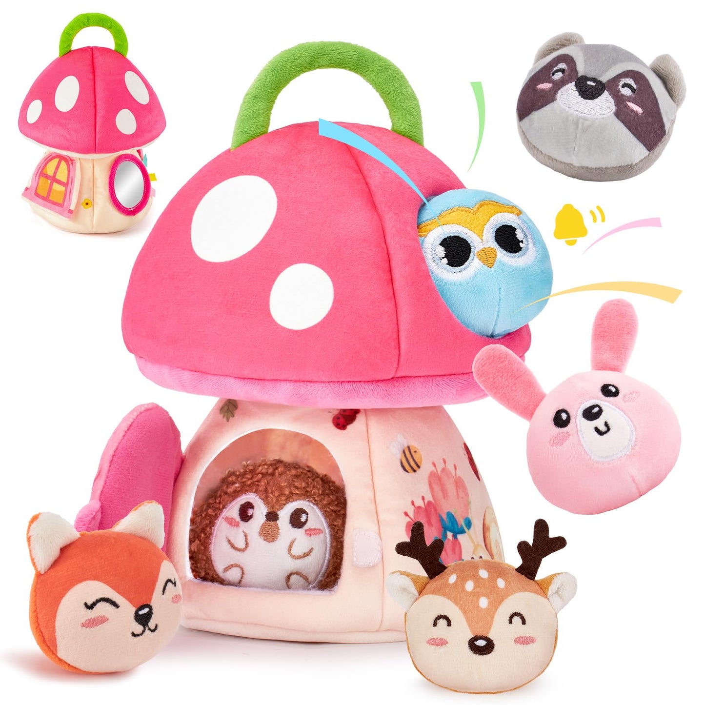 hahaland Baby Toys 6-12 Months – Montessori Mushroom House with Plush Jungle Animals