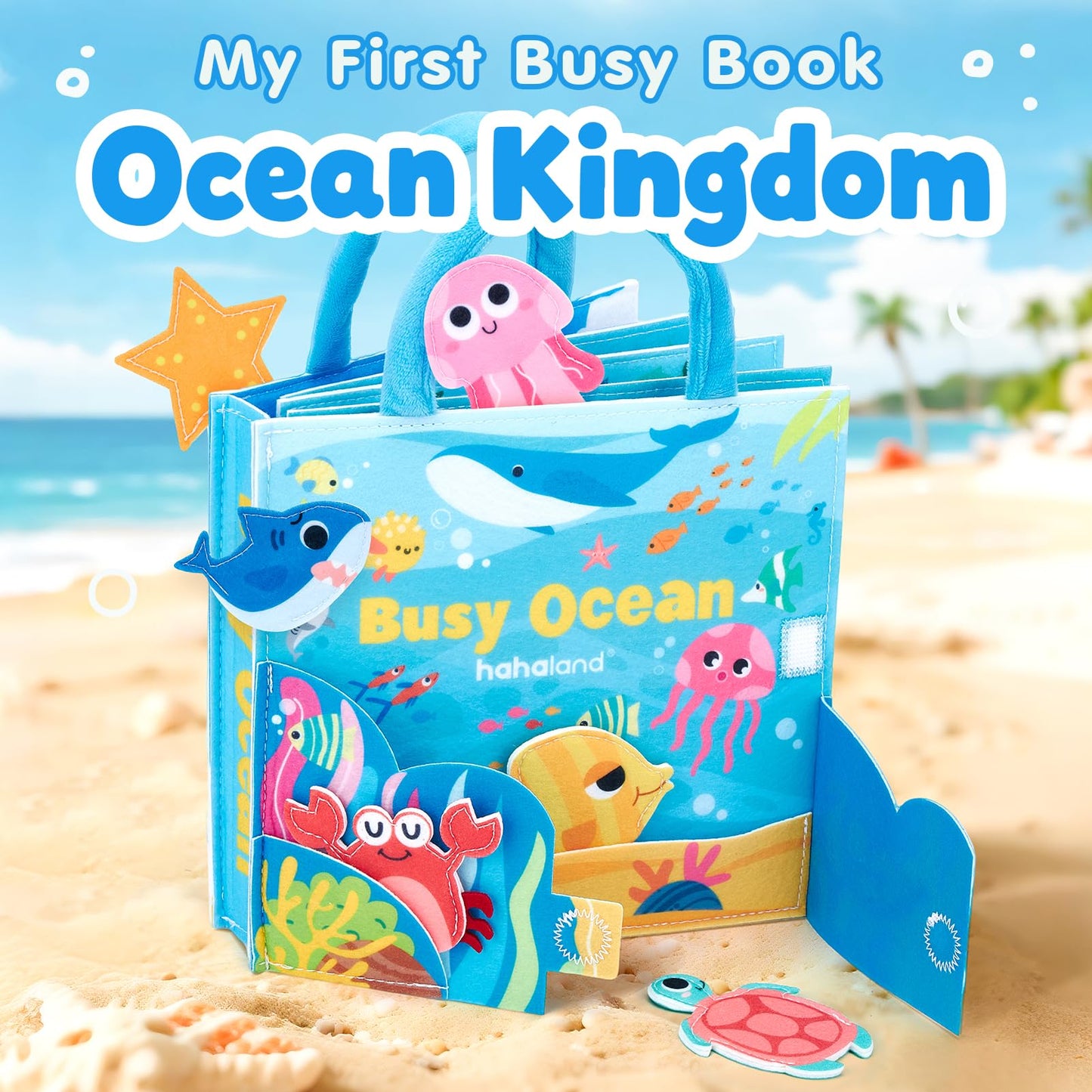 Hahaland Ocean Busy Book for Toddlers 1-3 | Montessori Sensory Busy Board & Travel Toy