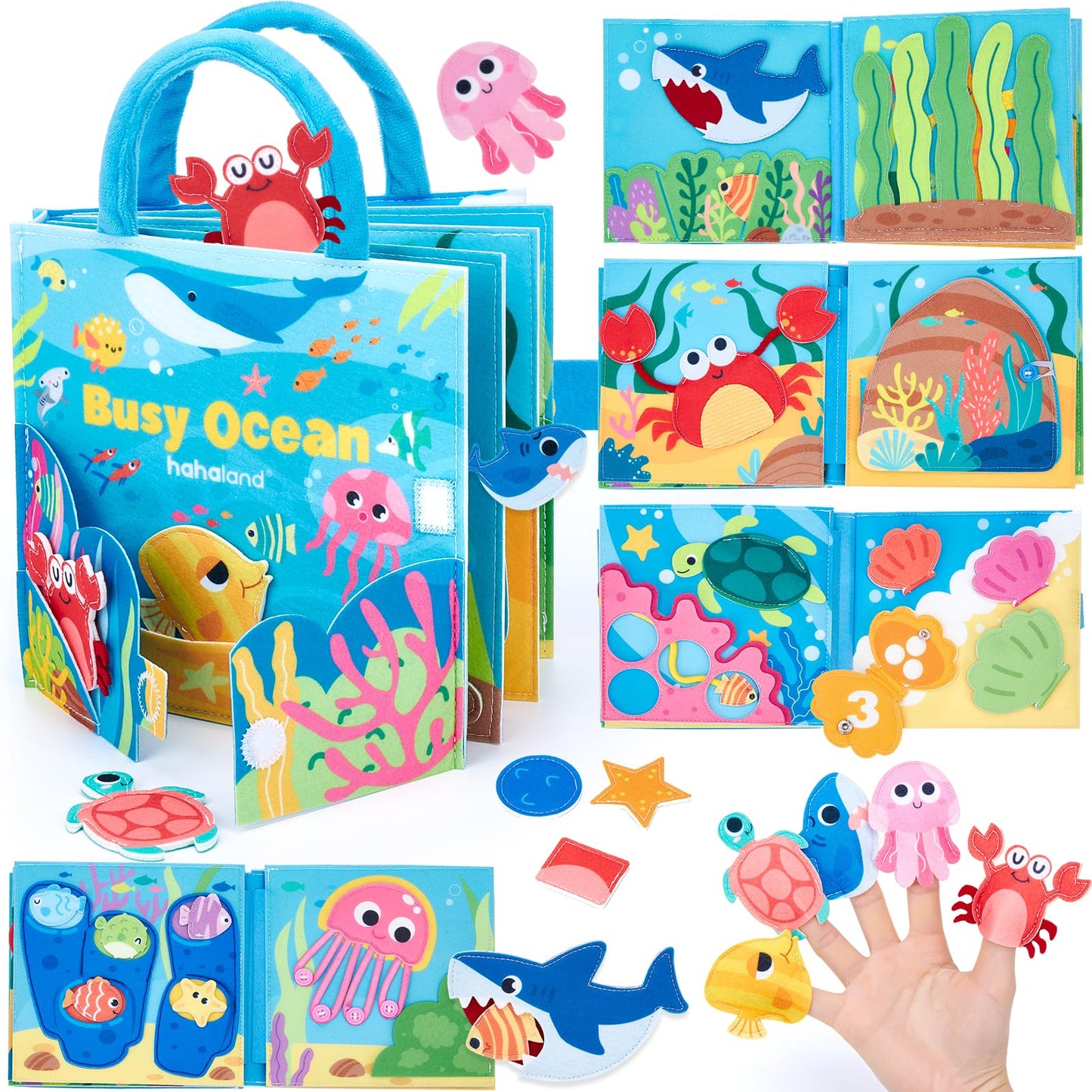 Hahaland Ocean Busy Book for Toddlers 1-3 | Montessori Sensory Busy Board & Travel Toy