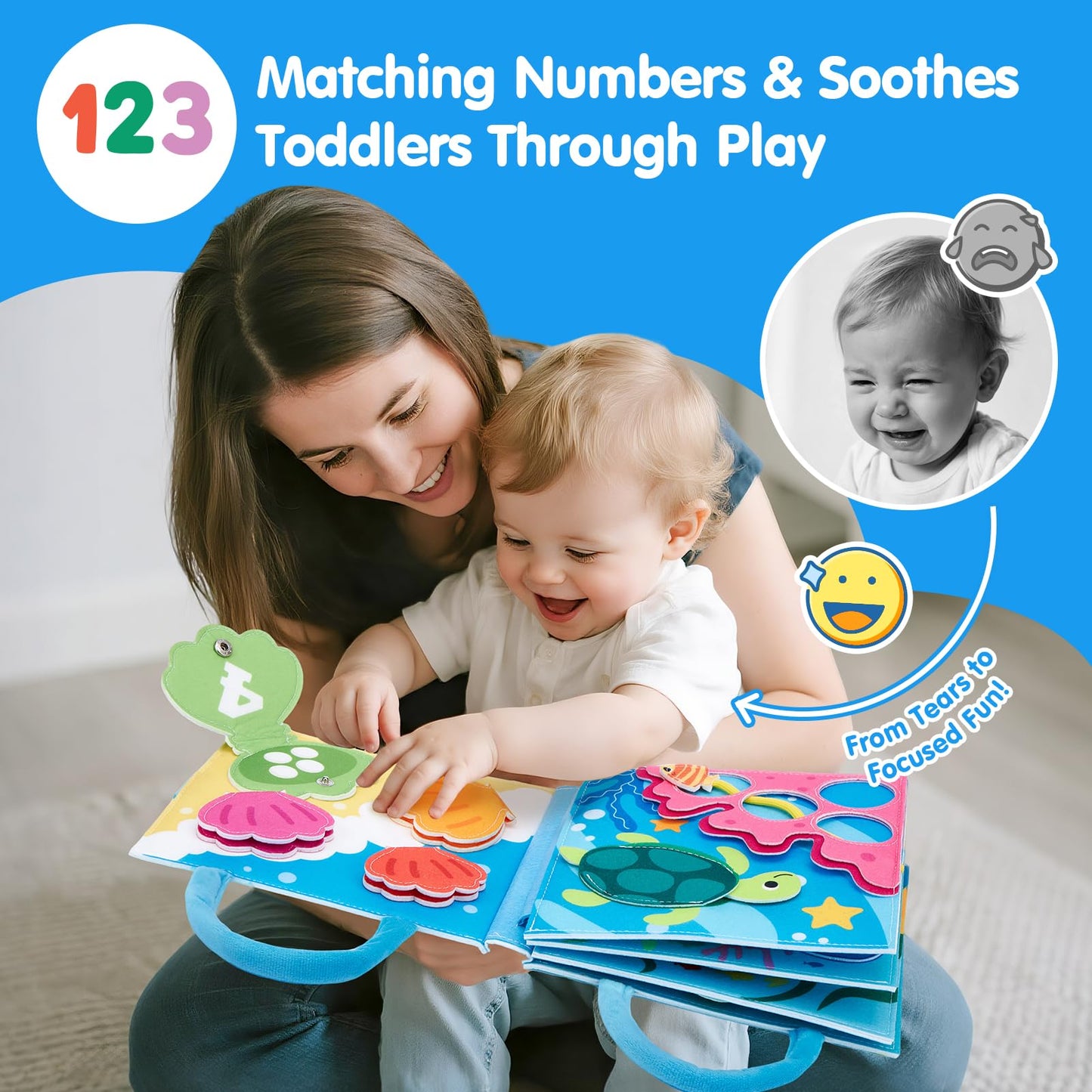 Hahaland Ocean Busy Book for Toddlers 1-3 | Montessori Sensory Busy Board & Travel Toy