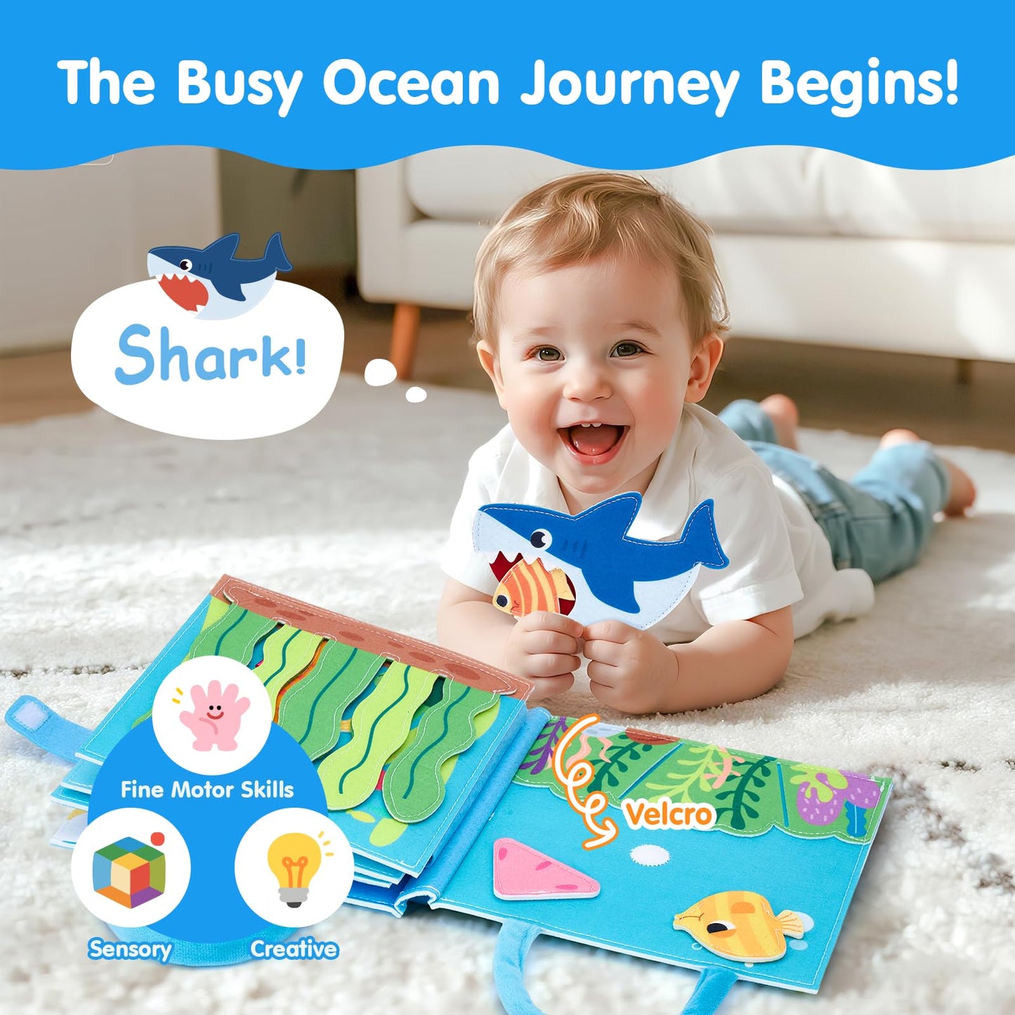 Hahaland Ocean Busy Book for Toddlers 1-3 | Montessori Sensory Busy Board & Travel Toy