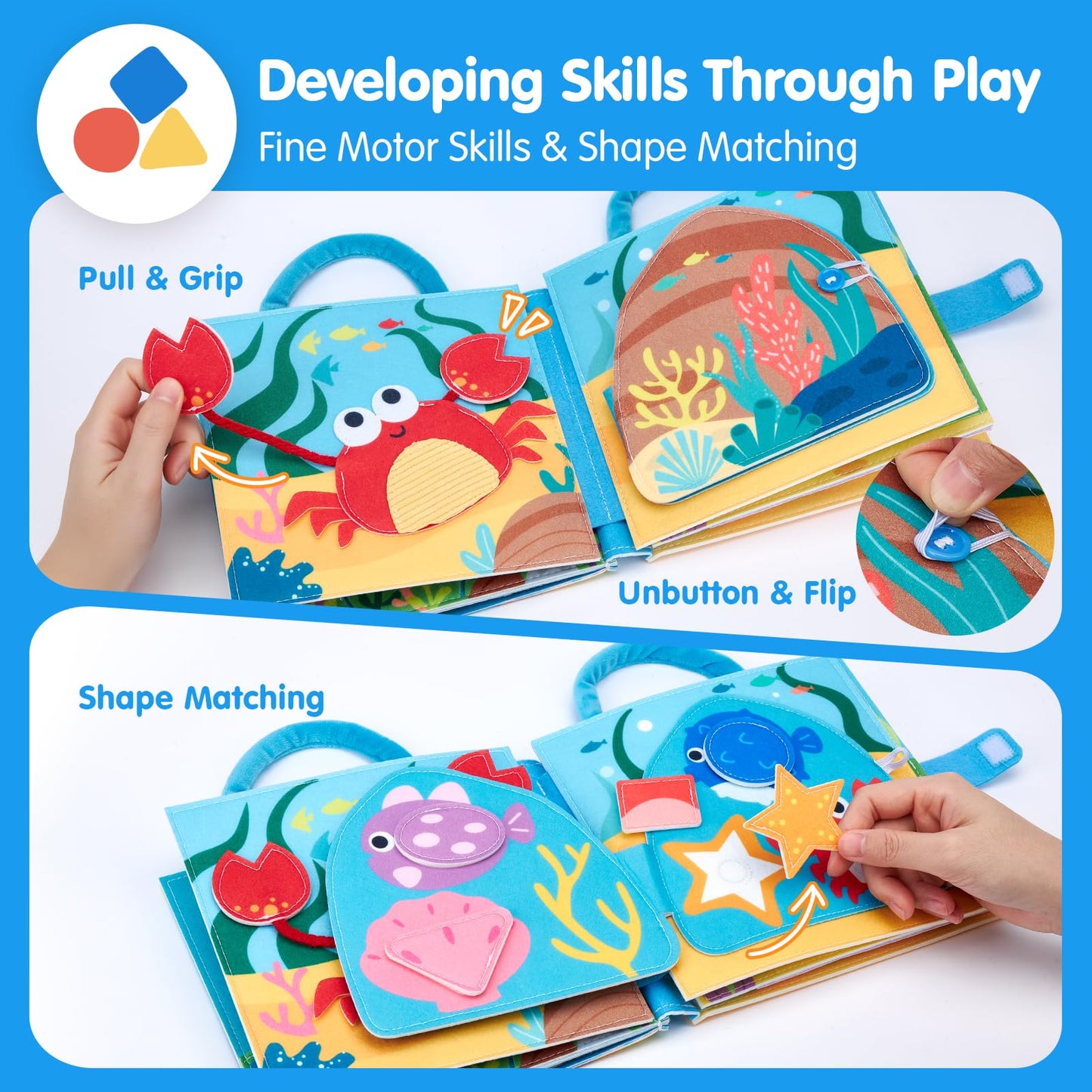 Hahaland Ocean Busy Book for Toddlers 1-3 | Montessori Sensory Busy Board & Travel Toy