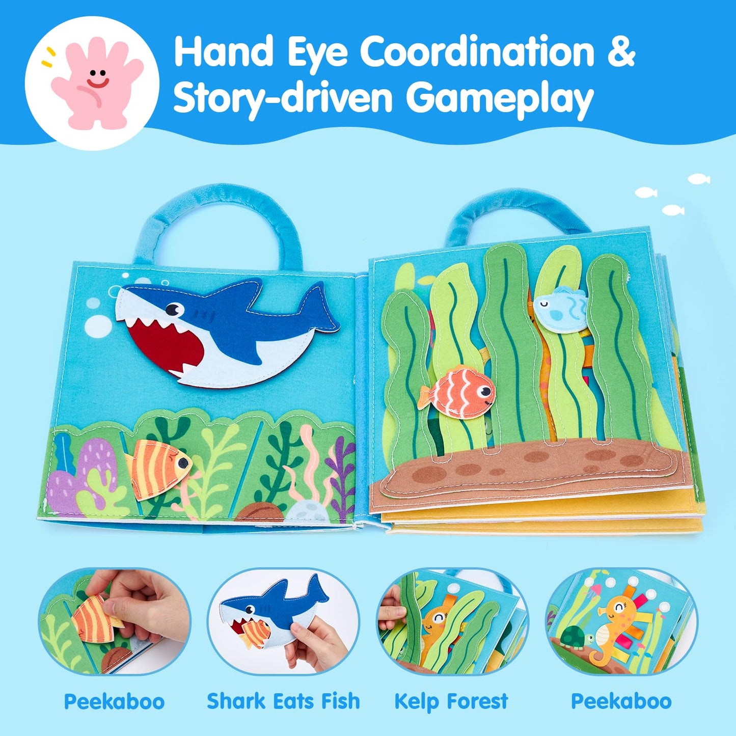 Hahaland Ocean Busy Book for Toddlers 1-3 | Montessori Sensory Busy Board & Travel Toy