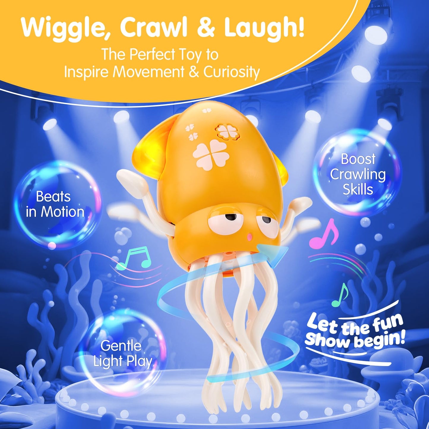 Hahaland Dancing Octopus Toy – Musical Crawling for Tummy Time & Sensory Play