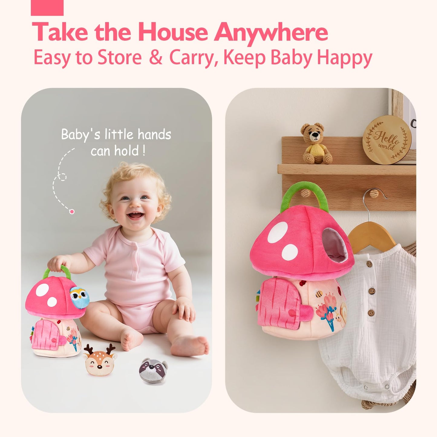 hahaland Baby Toys 6-12 Months – Montessori Mushroom House with Plush Jungle Animals