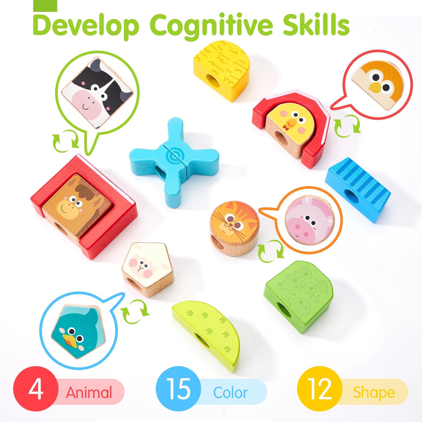 Hahaland Montessori Wooden Brain Building Block – Day & Night 24-Challenge Toddler Toy